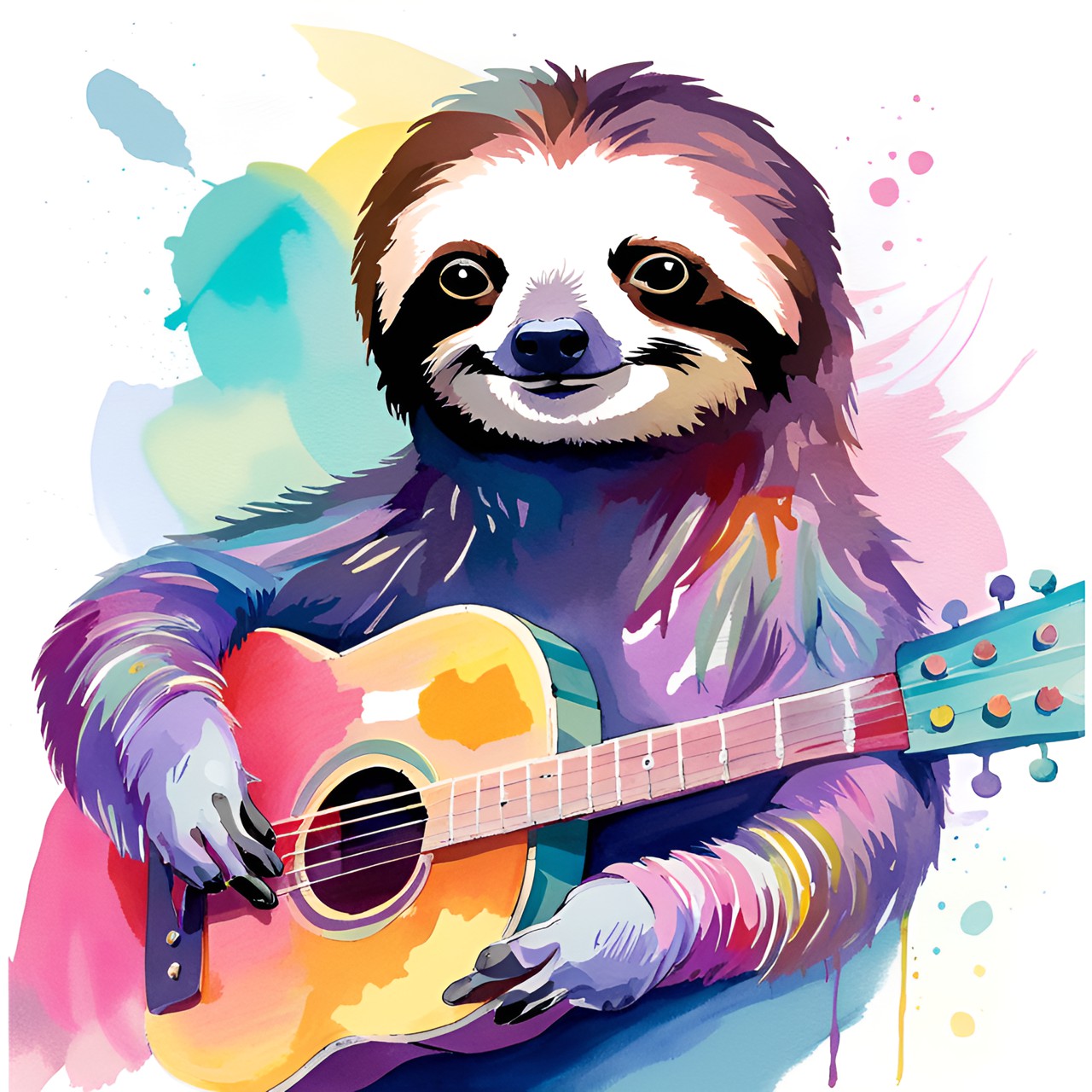 sloth  with guitar clip art on white background preview