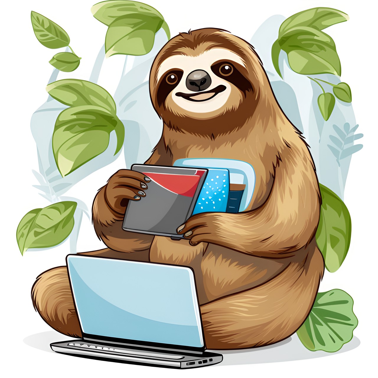 sloth works with laptop clip art on white background preview