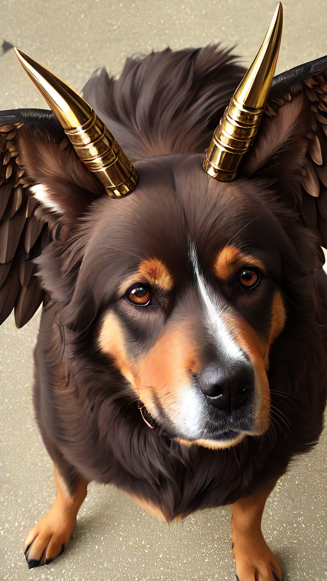 dog with horns and wings and brown
 shimmery eyes preview