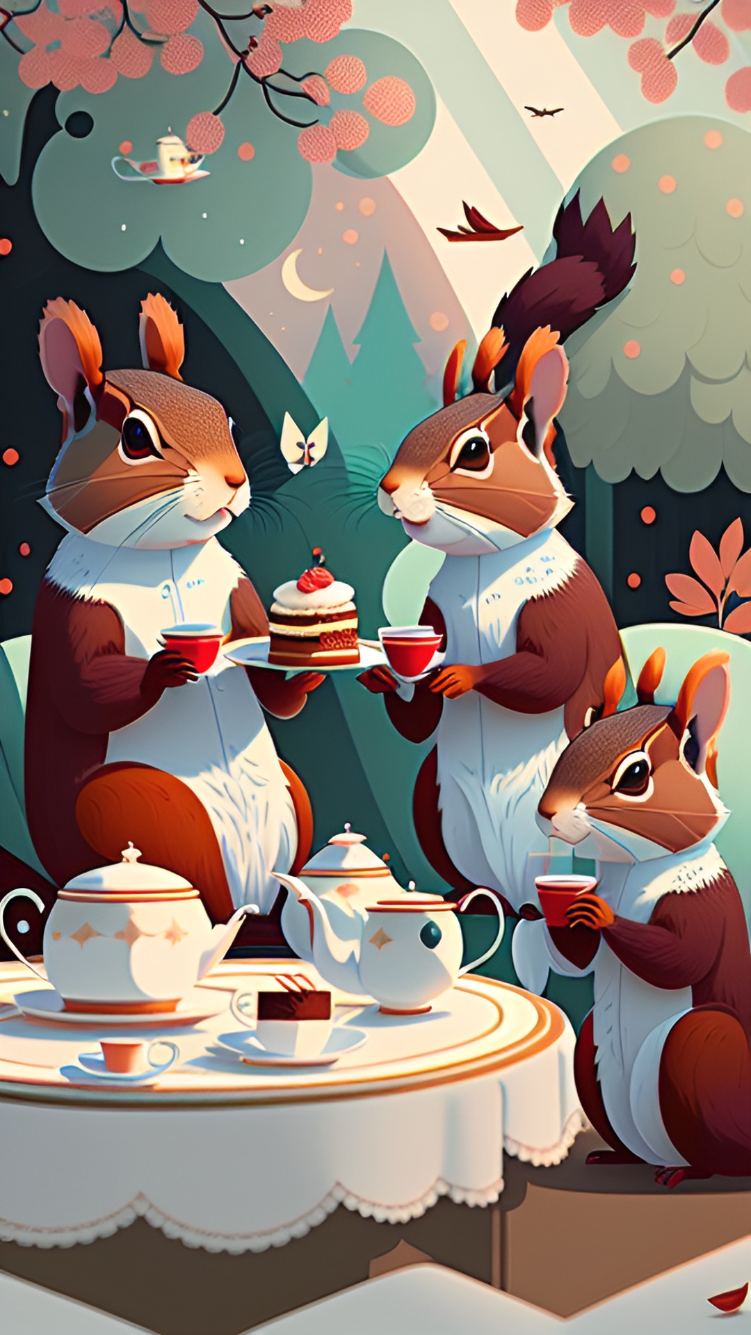 squirrels having afternoon tea, elegant and refined preview