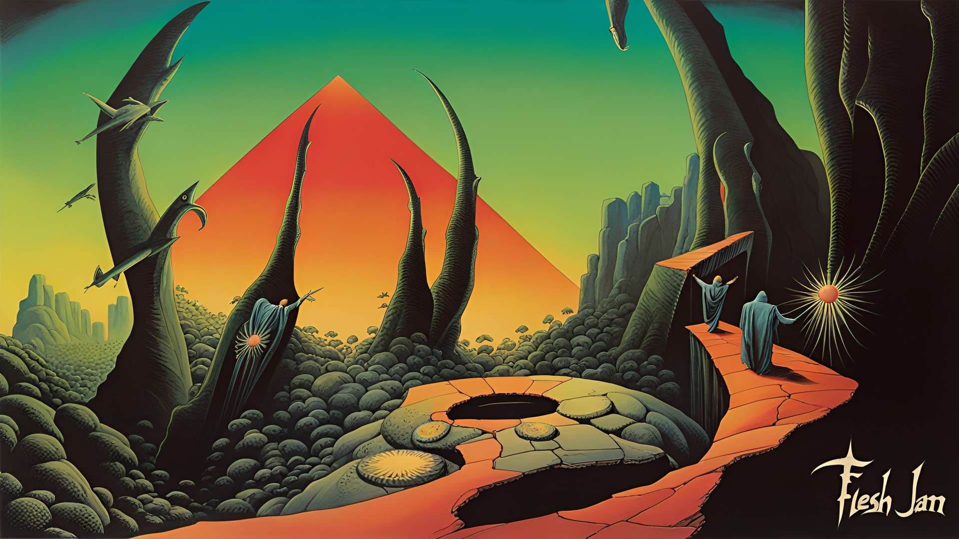 Flesh Jam Double LP - ((("flesh jam"))) logo & double album cover by roger dean, simple composition preview