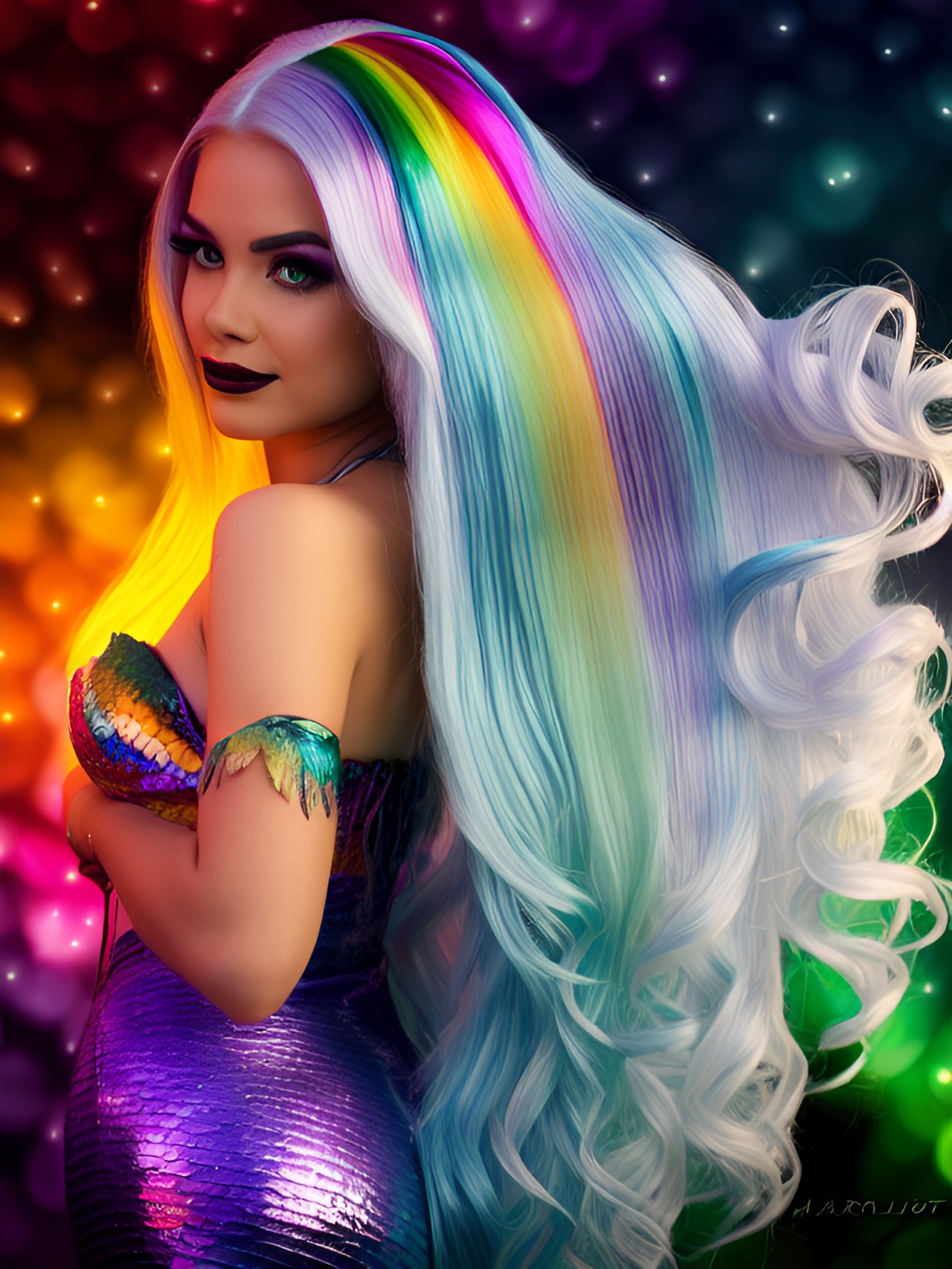 wicked mermaid with long rainbow silver hair preview