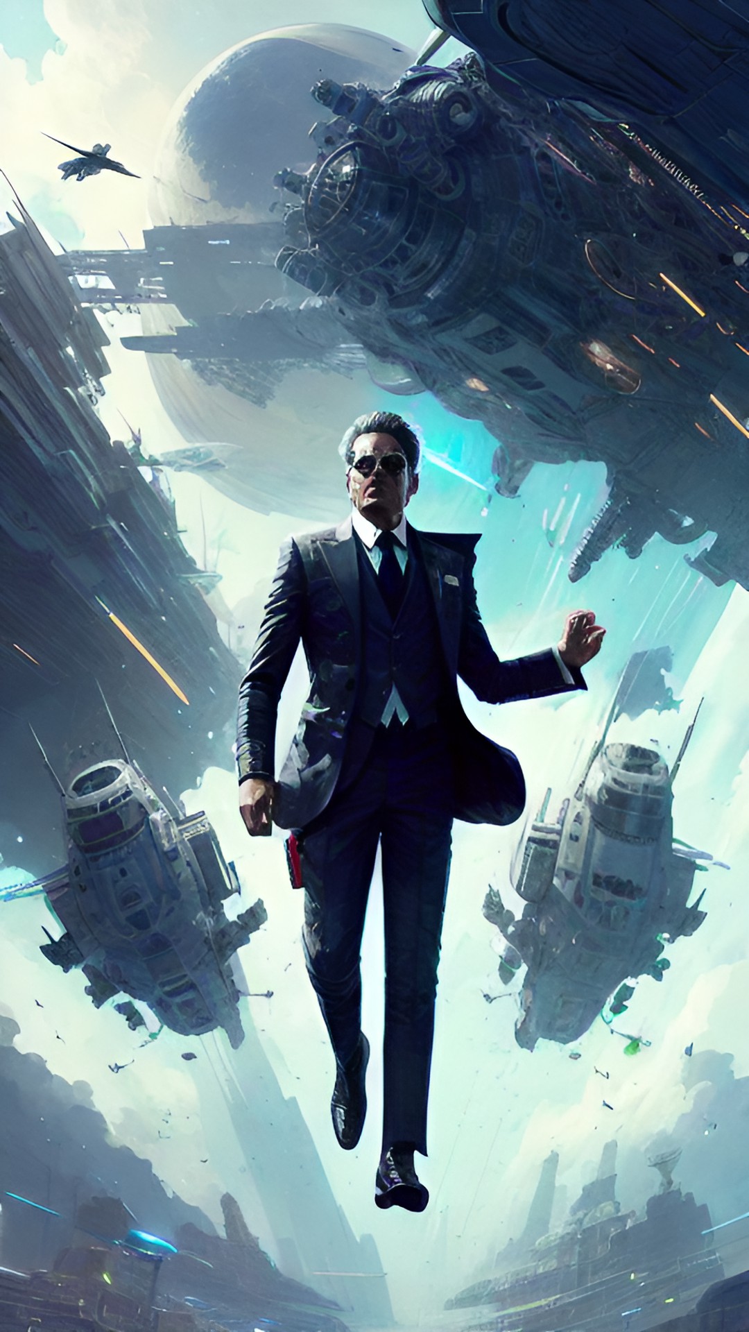 this is an incredible example of the future - a man flying through space in a suit, headed towards a spaceship. he looks like he's about to make an incredible discovery! preview