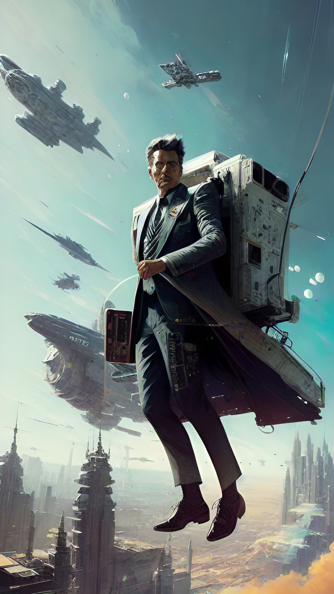 this is an incredible example of the future - a man flying through space in a suit, headed towards a spaceship. he looks like he's about to make an incredible discovery! preview