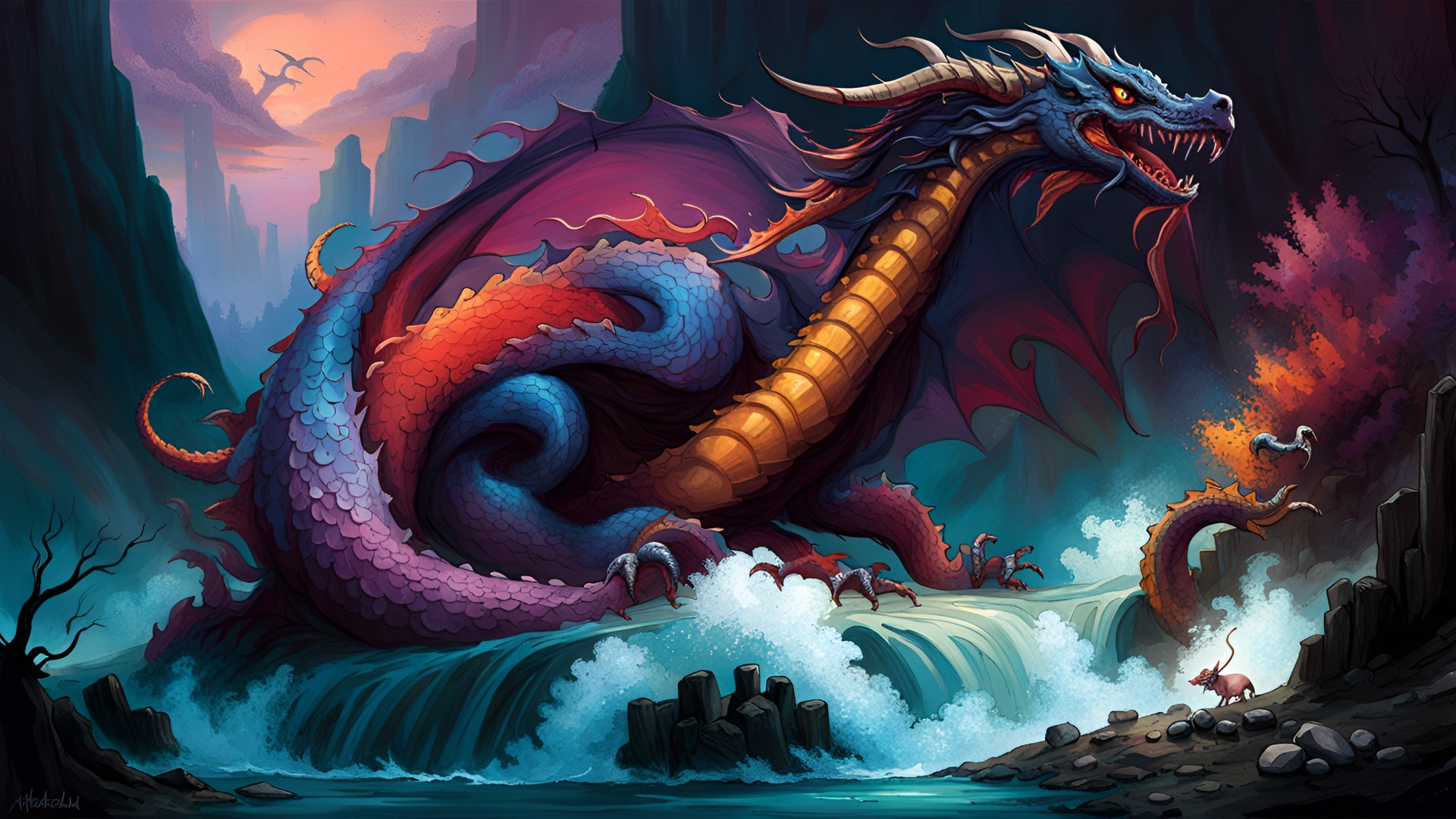 eastern dragon guarding a large river preview