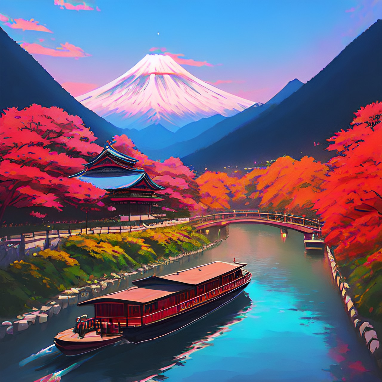 japan river boat and mountain preview