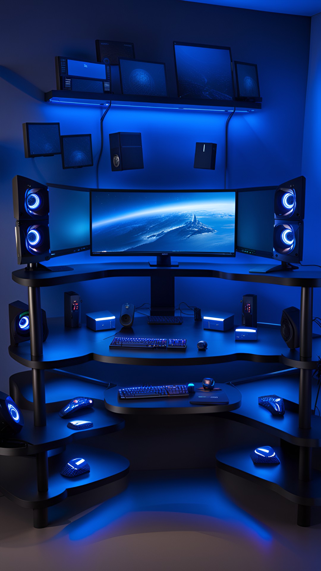 Not my setup:( - the best gaming setup in the world,   blue, led, ten monitors. preview