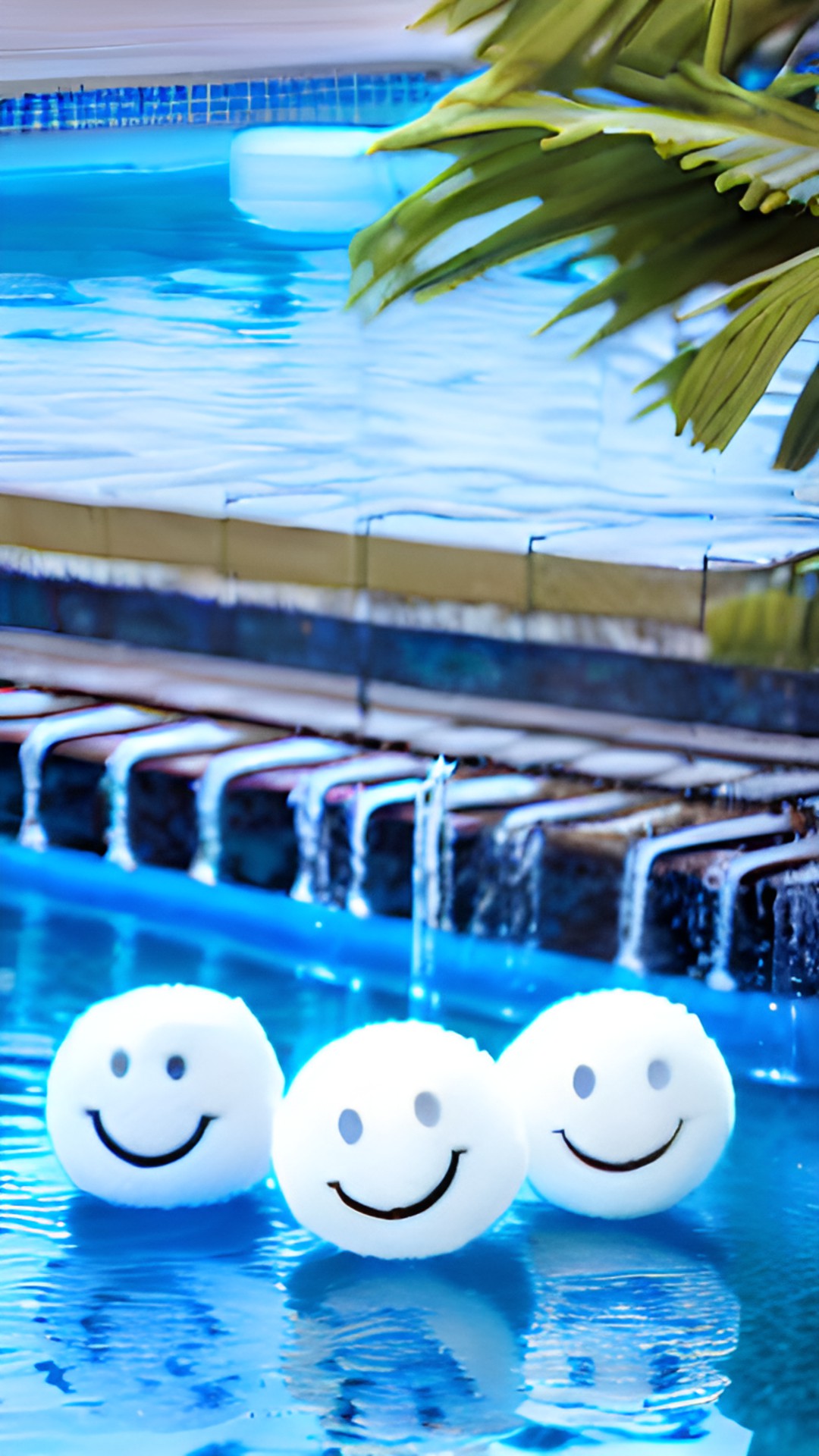 happy fluffy balls at a pool with simple smiley faces preview