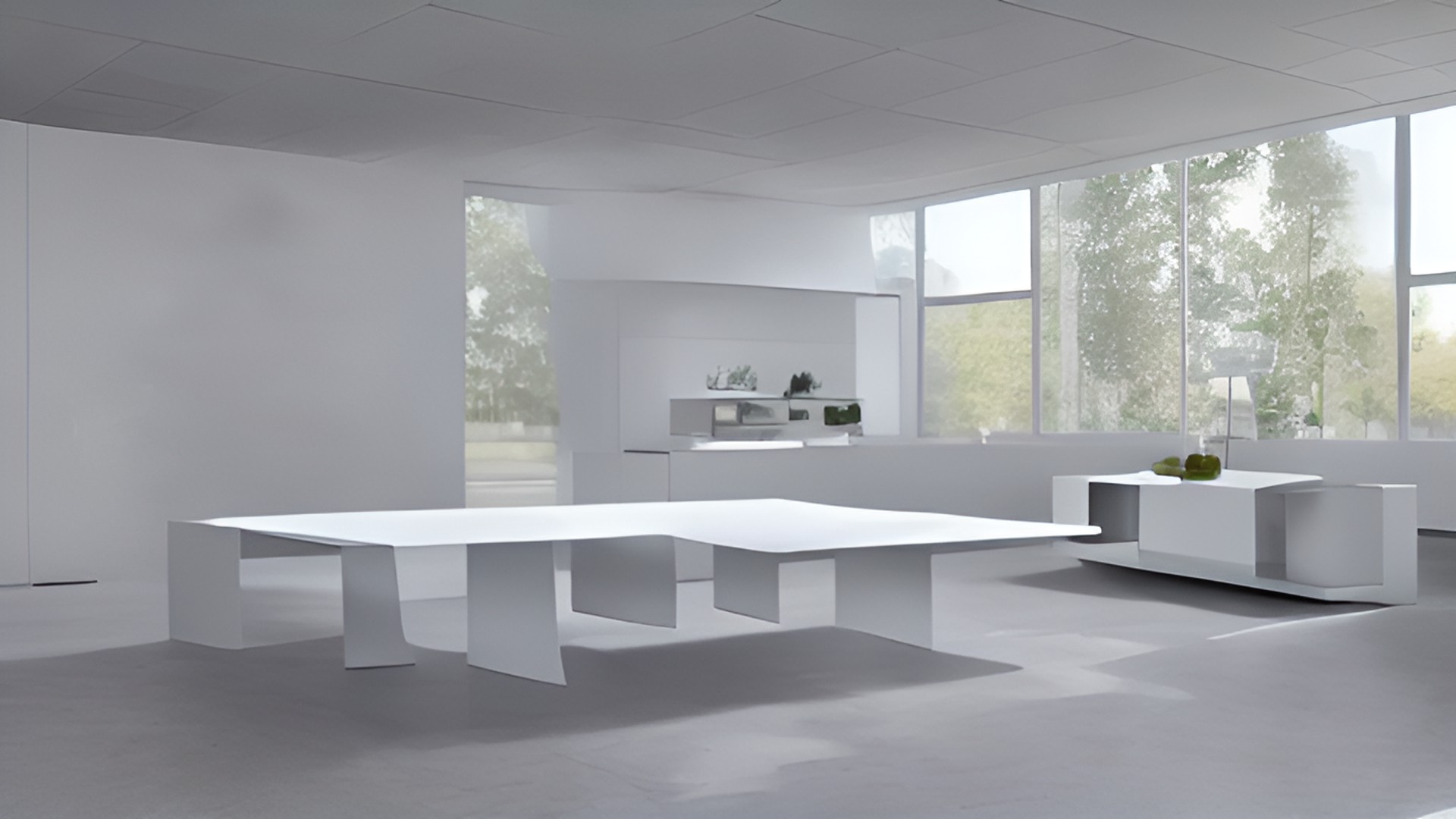 working room whit modern white table. minimal style. preview