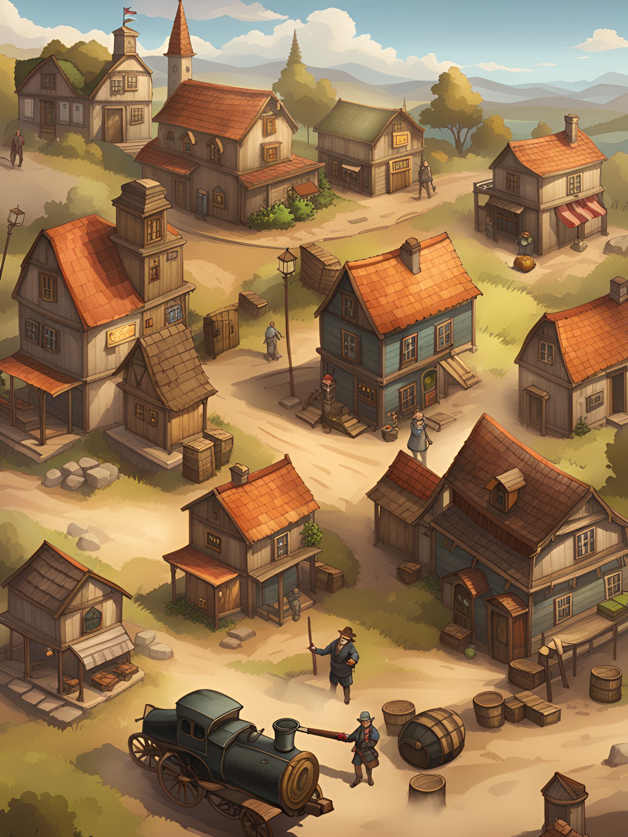 guns & butter is a euro style game. the settlement card shows a small town. preview