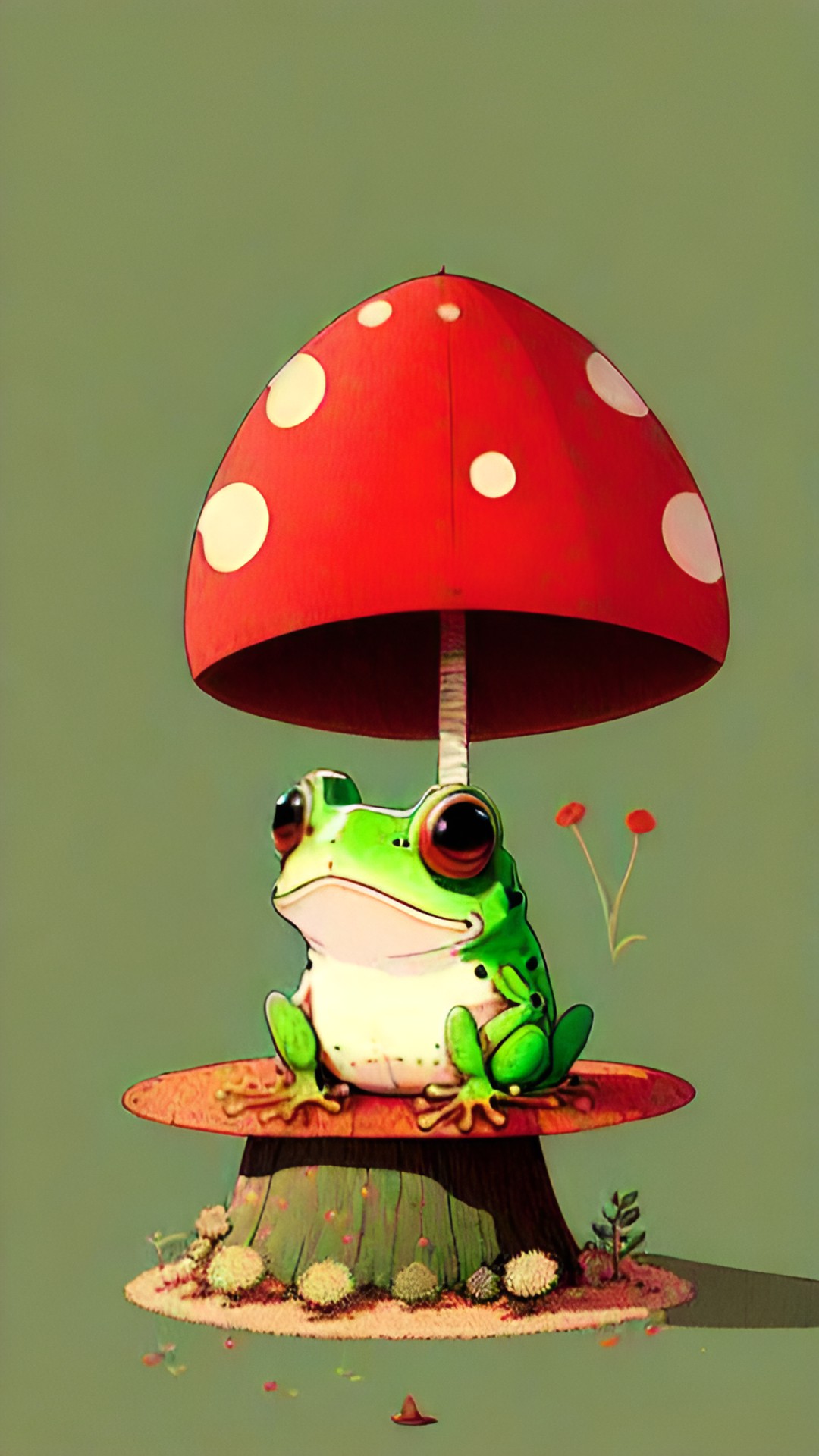 cute frog with a red toadstool preview