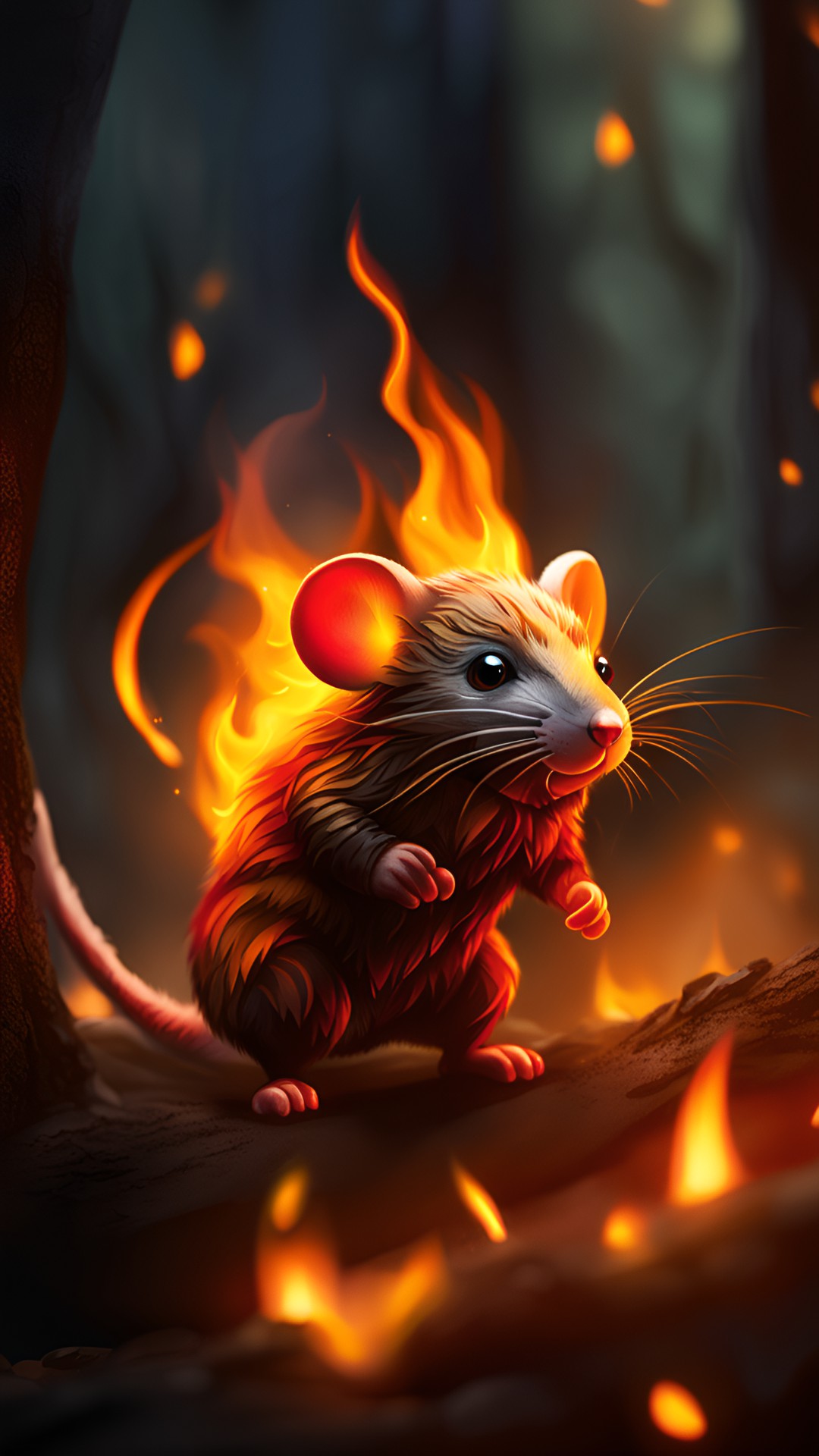 fire mouse - a fire mouse darting through a burning forest, his fur ablaze with flames. preview