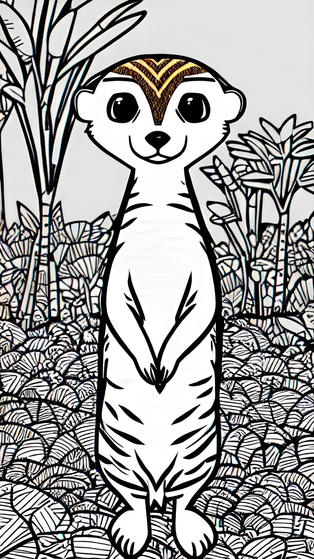 create a cartoon-style coloring page of a meerkat in the african savannah preview