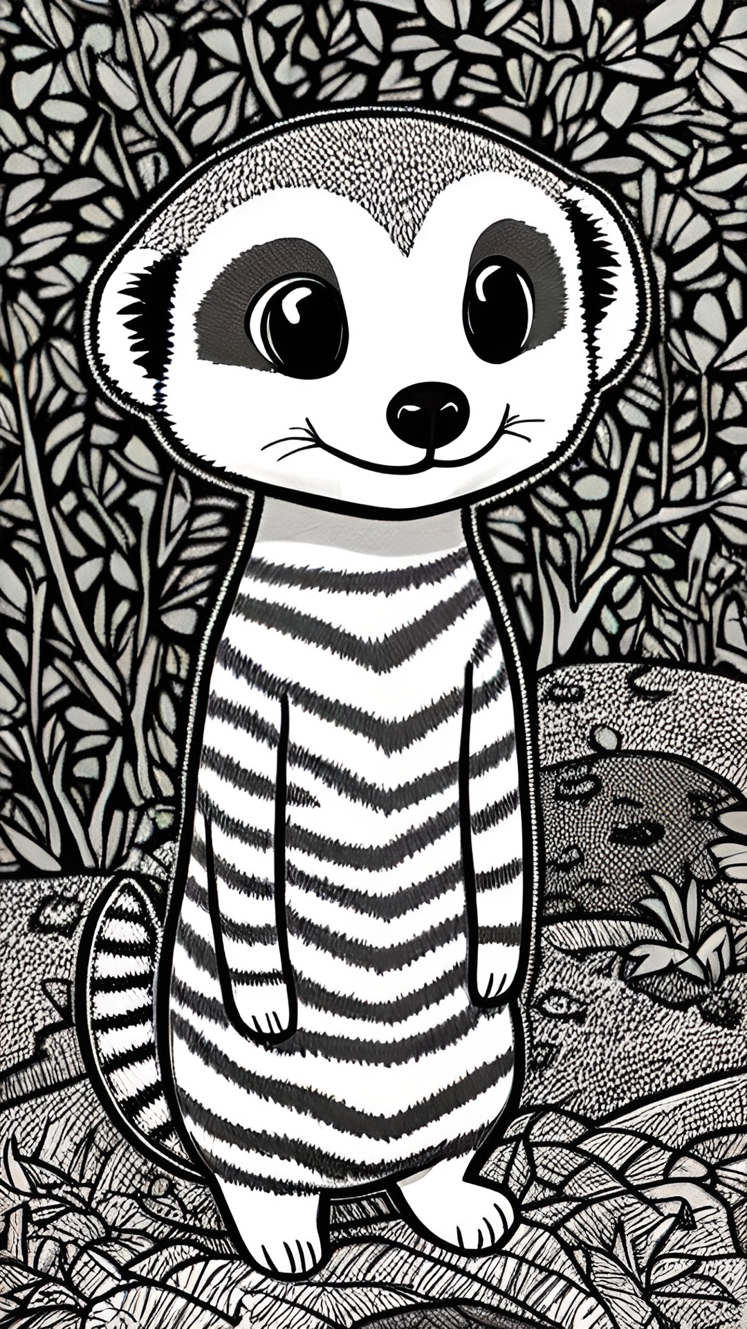 create a cartoon-style coloring page of a meerkat in the african savannah preview