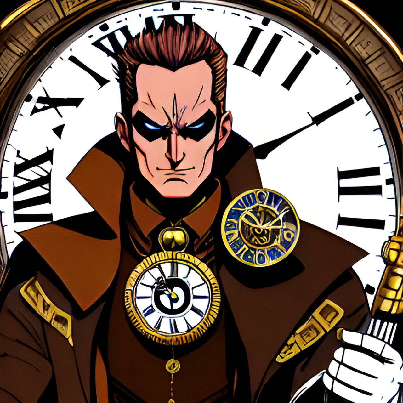 Time mistrial - time themed supervillain with a clock around his neck. it appears the person is inside a clock preview