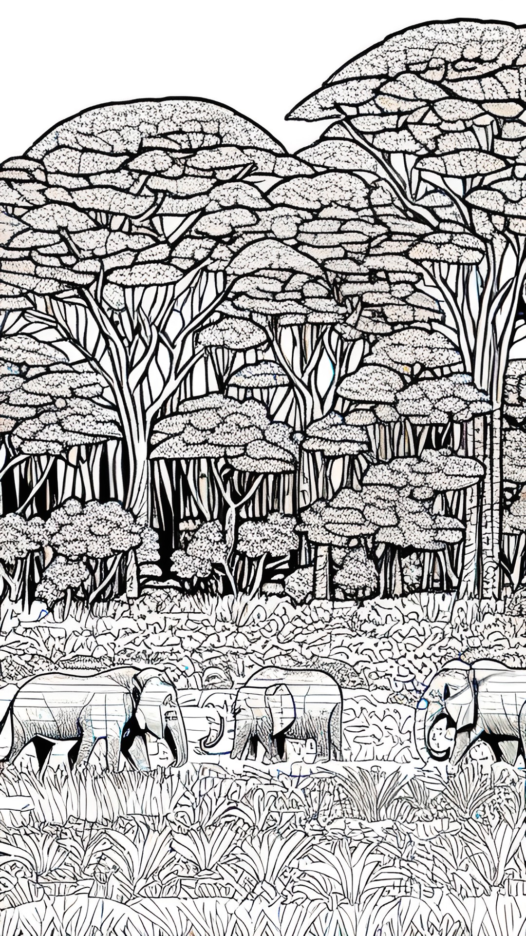 create a cartoon-style coloring page of an elephants in the african savannah preview