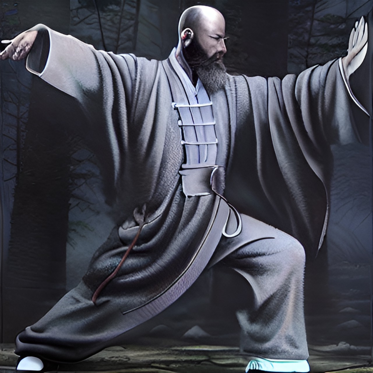 single tai chi chuan practitioner. preview