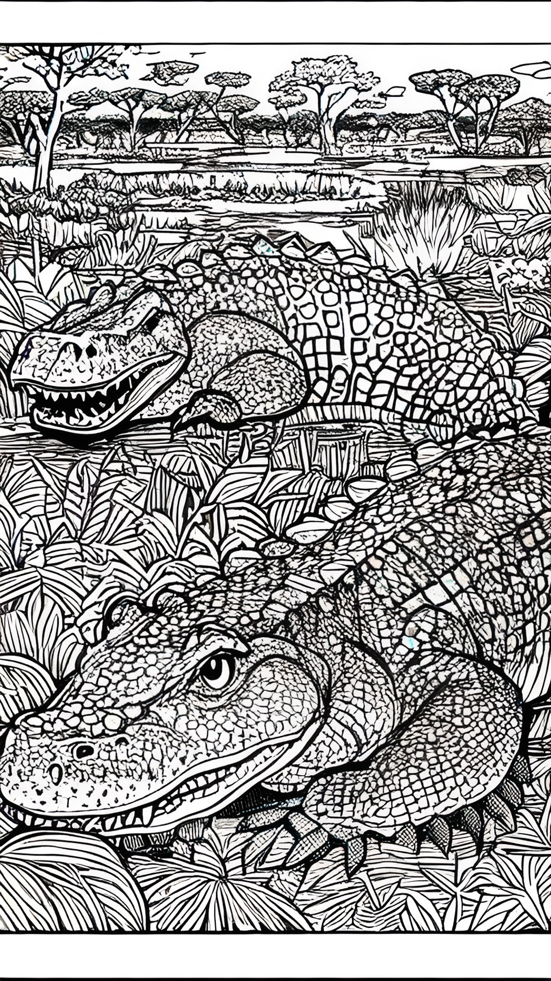 cria um desenho de colorir de um crocodilo da savannah africana preview