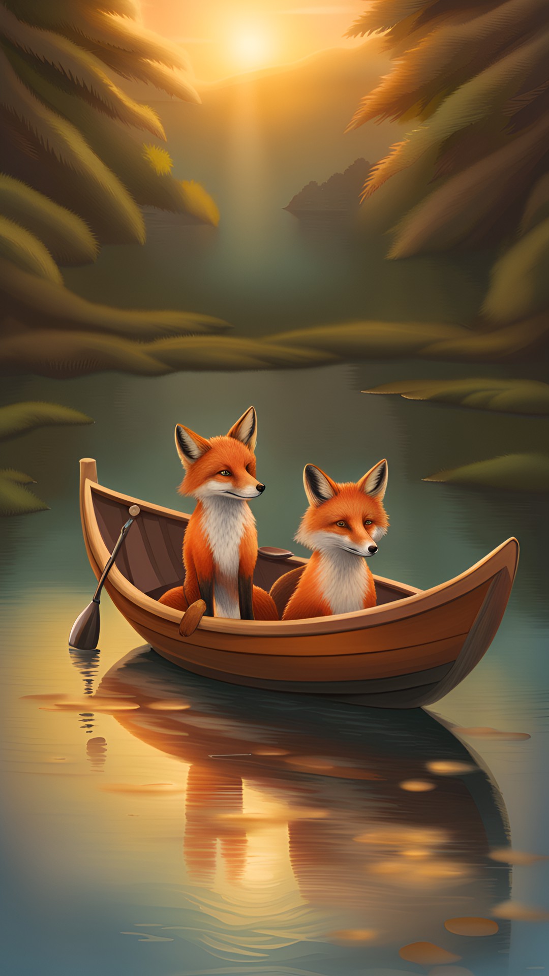 foxes in a rowboat, romantic sunday afternoon on the lake. preview