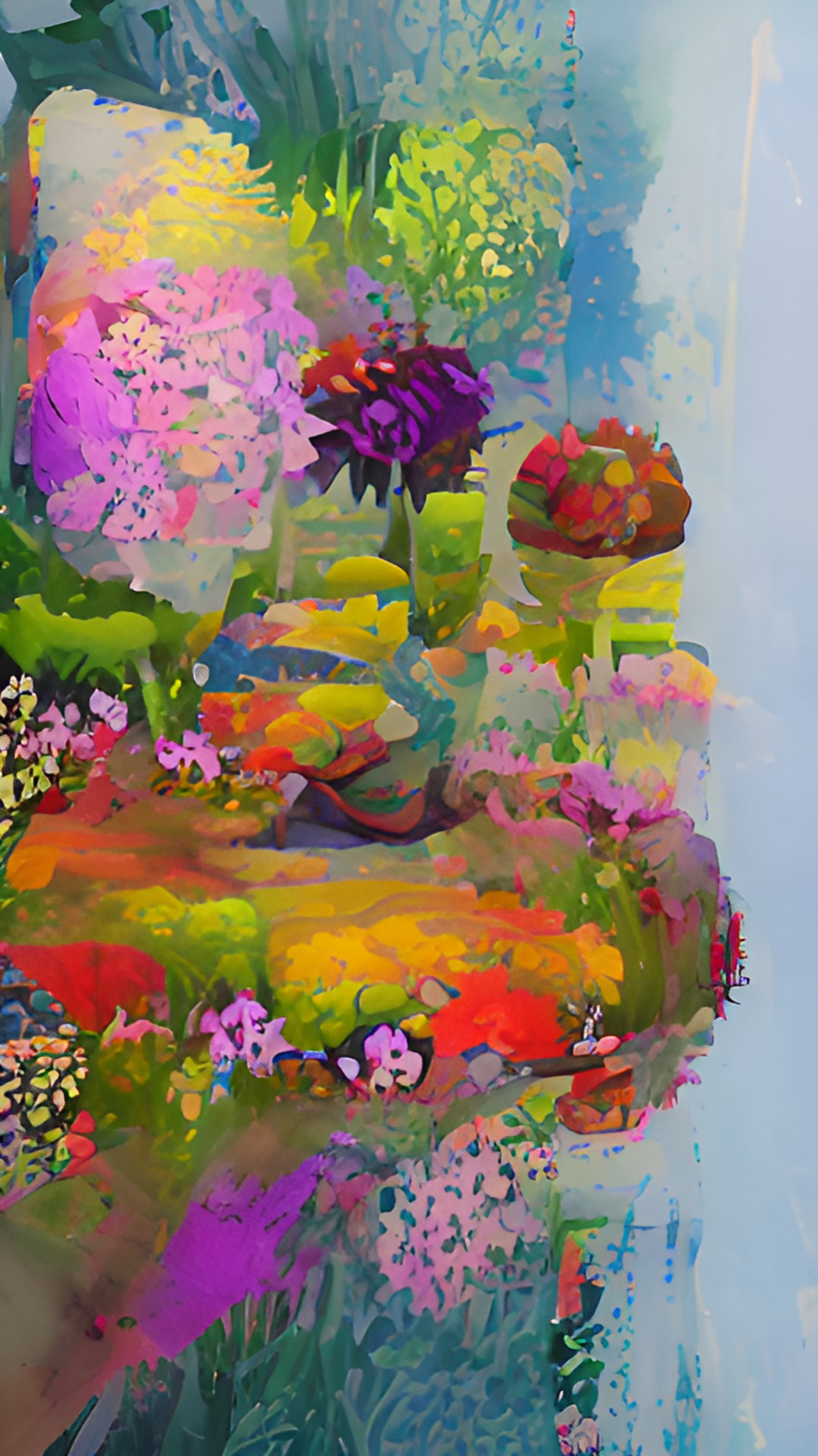 garden of flowers with brightly colored blooms of all kinds. the scene is peaceful and serene. preview