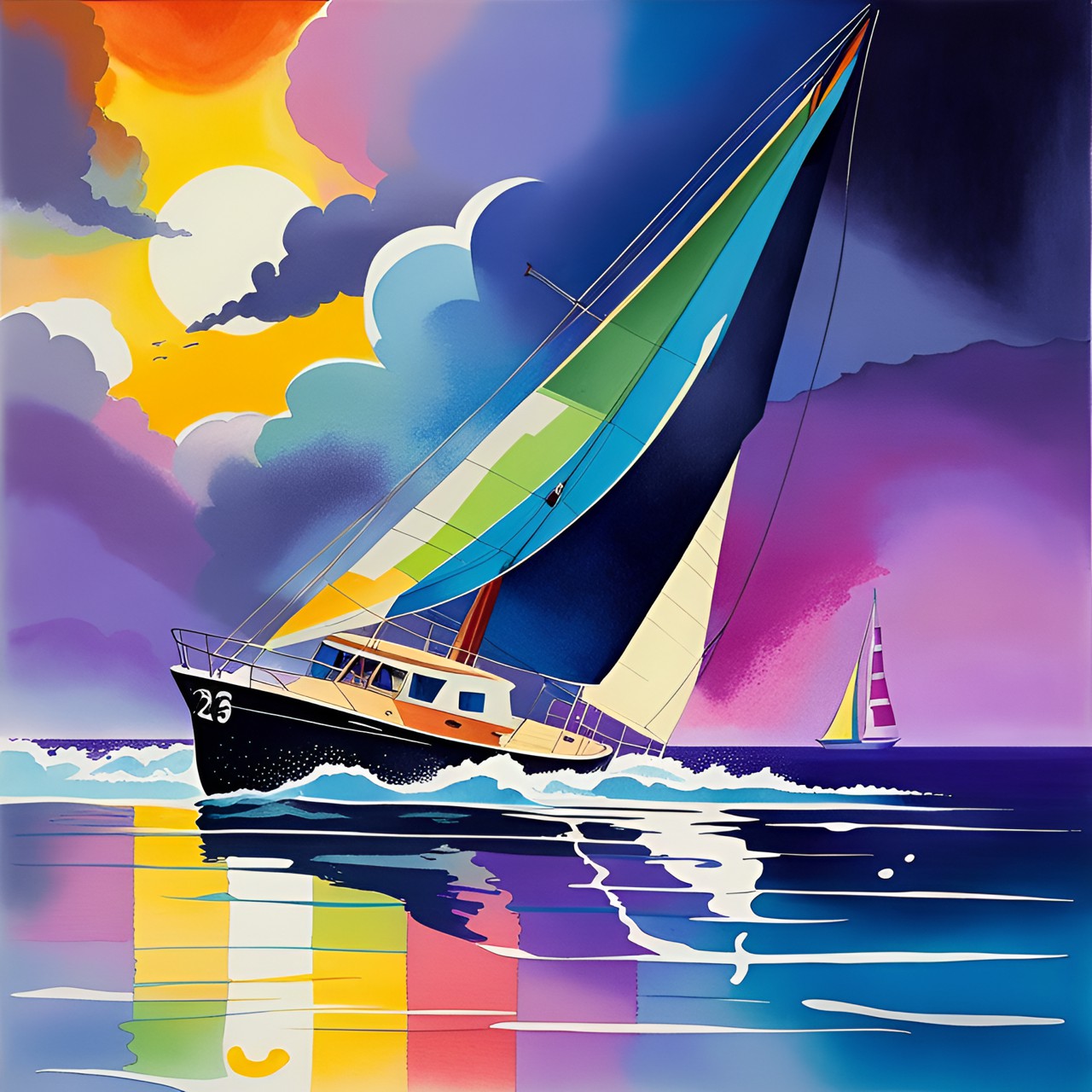 sailboat. storm dark vs sun. life. philosophy. art deco style preview