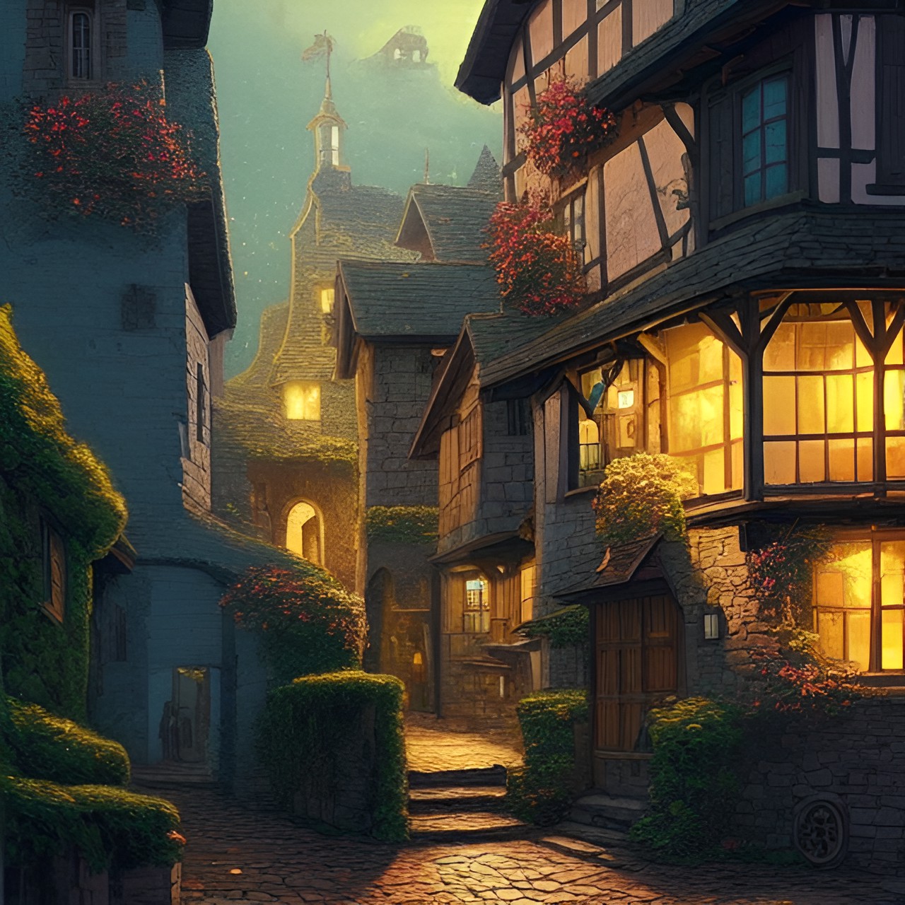 medieval village  street, twilight preview