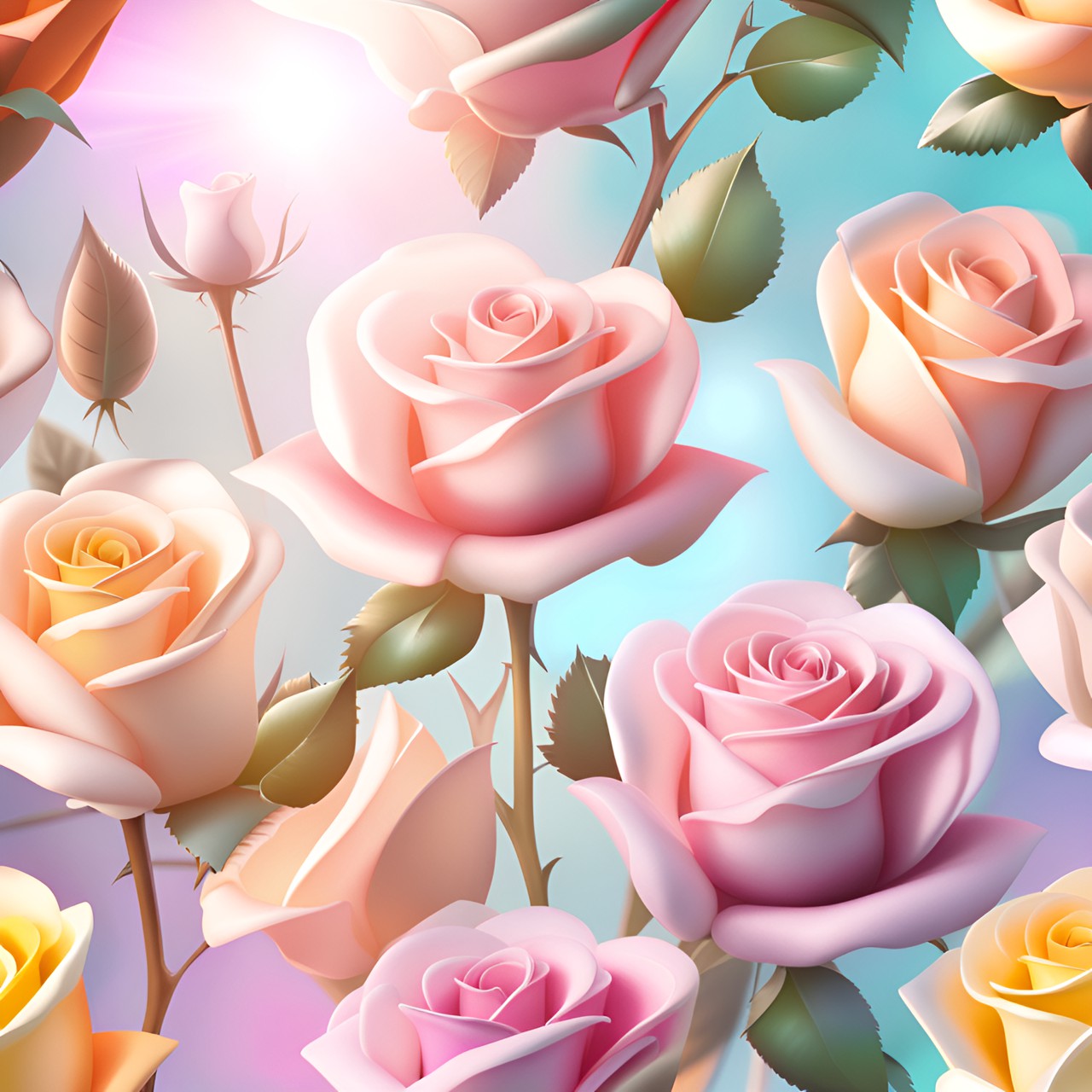 roses, realistic, pastel pallet, 3d render, hd, high detail, magic vibe, sunbeams, shiny, blur background preview