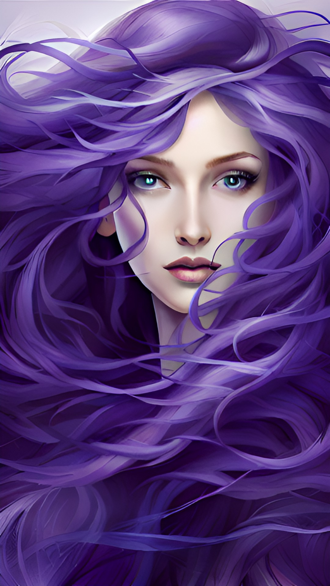 women with bright eyes and long purple flowing hair preview