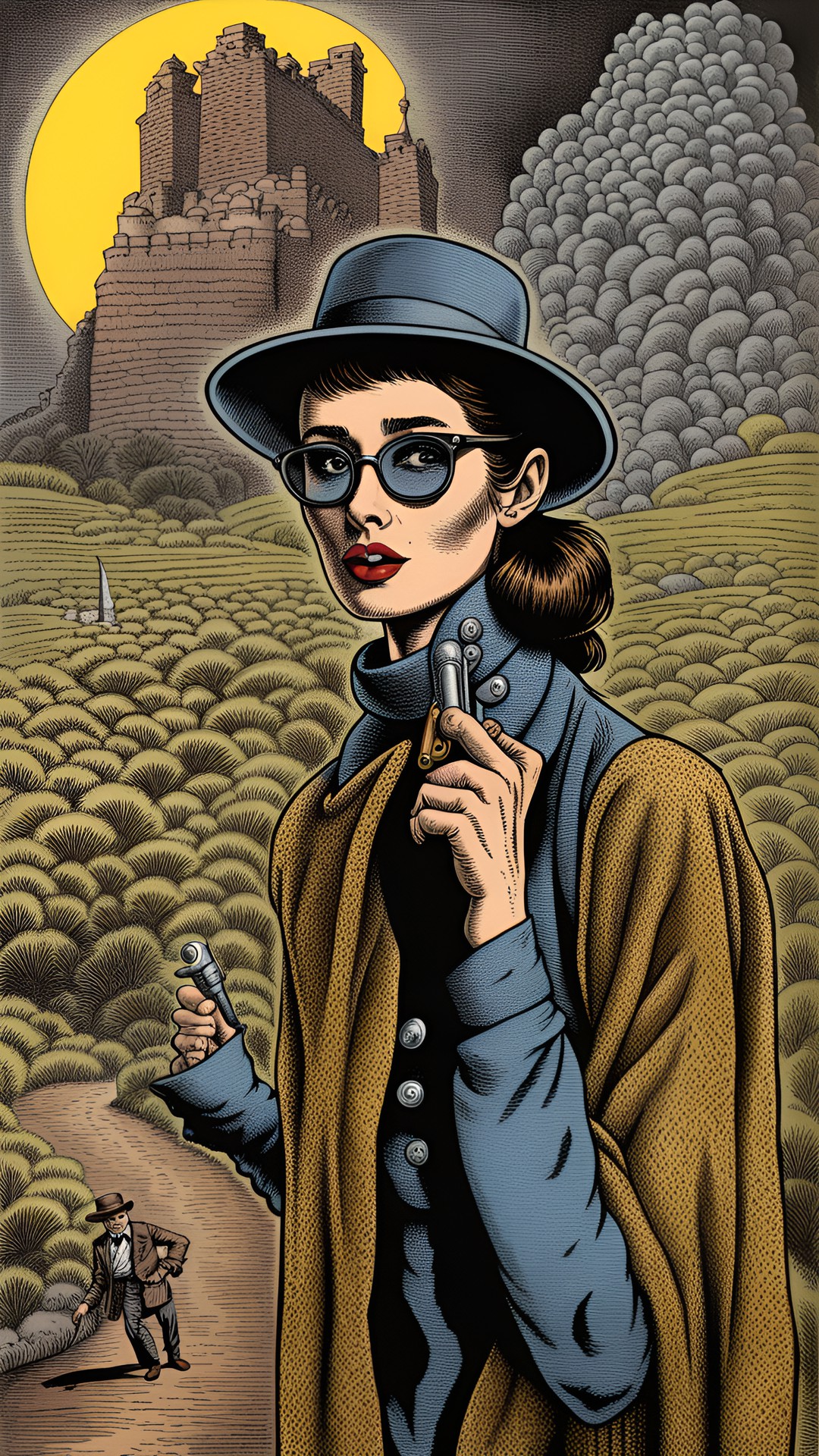 audrey hepburn as the man with no name in the style of robert crumb preview