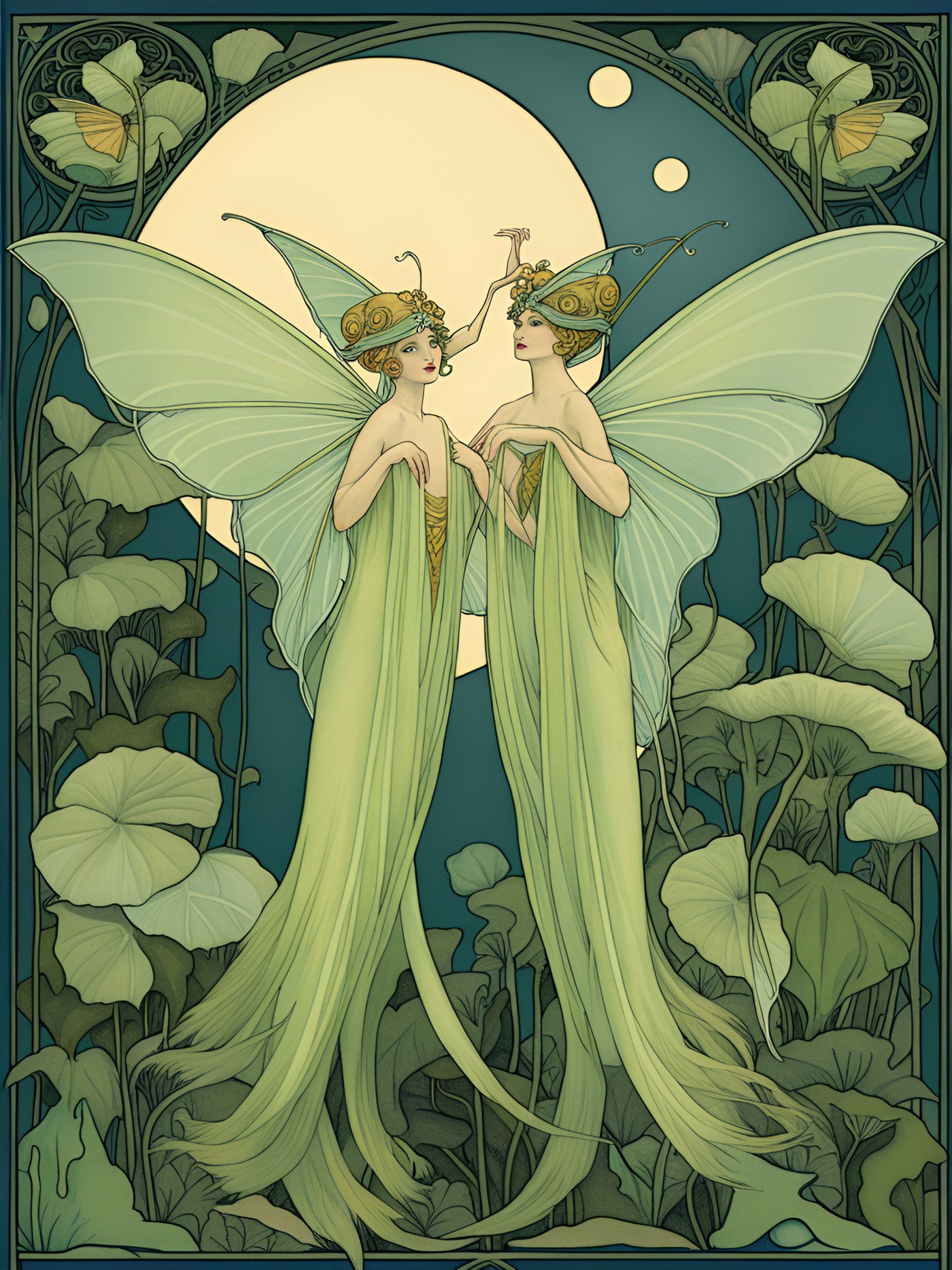 luna moths and moon fairies art nouveau preview