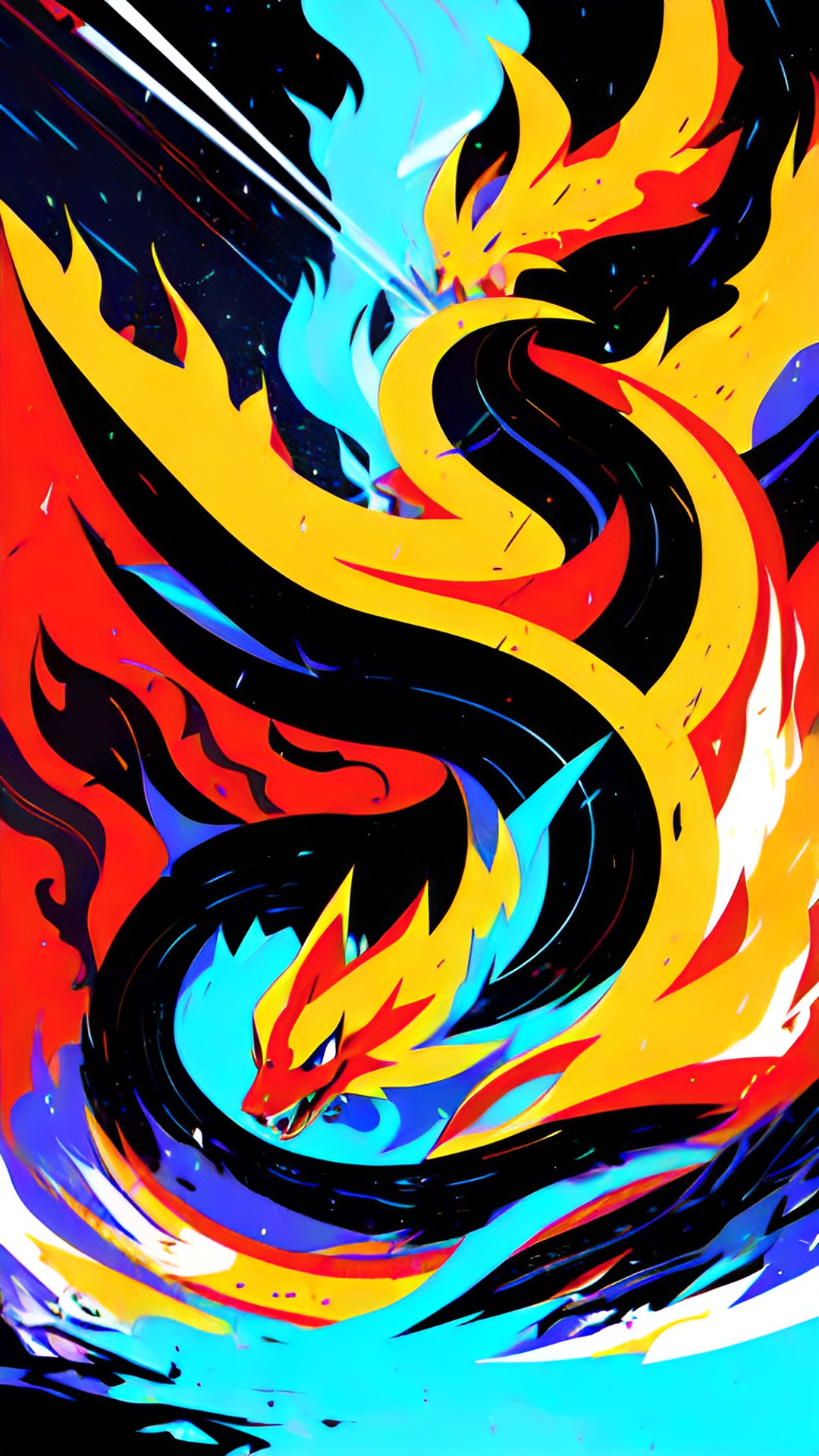 Rainbow ￼ - a fire-type psychic charizard that is black with blue stripes preview