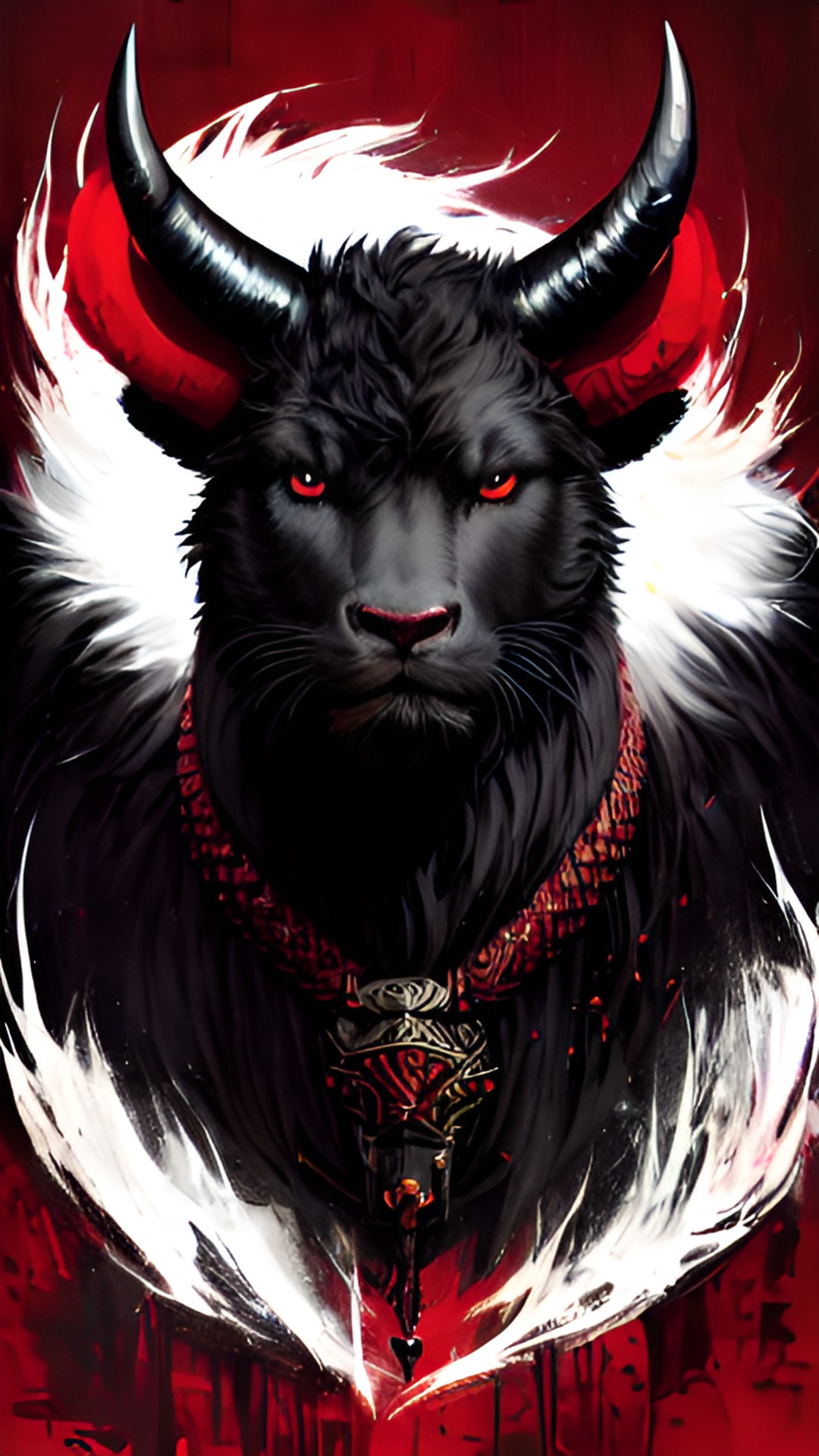 ￼this black-furred half￼ man half bull has six horns and red eyes. it looks dangerous and ferocious. preview