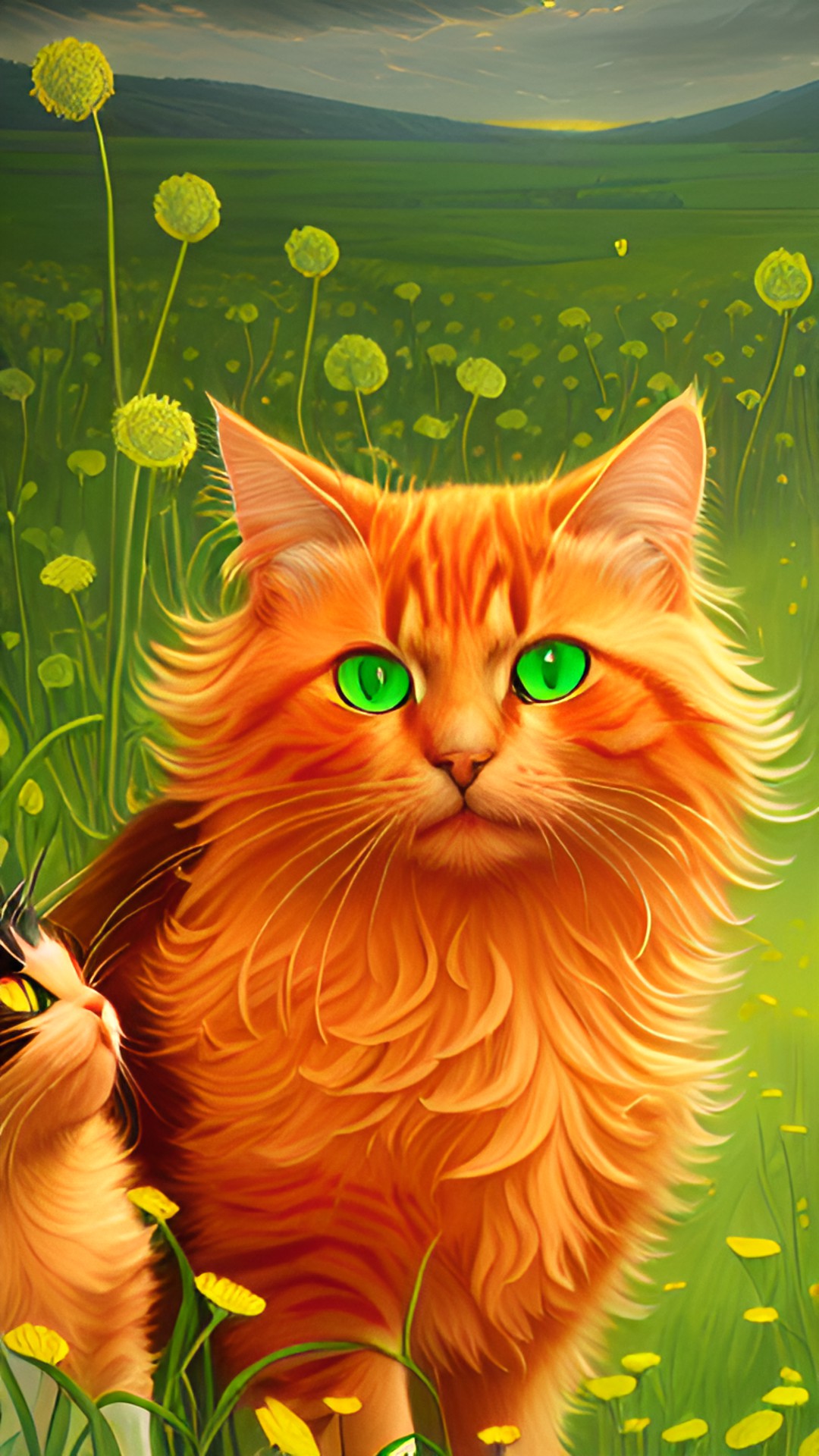 orange cat and baby - cat in dandelions preview