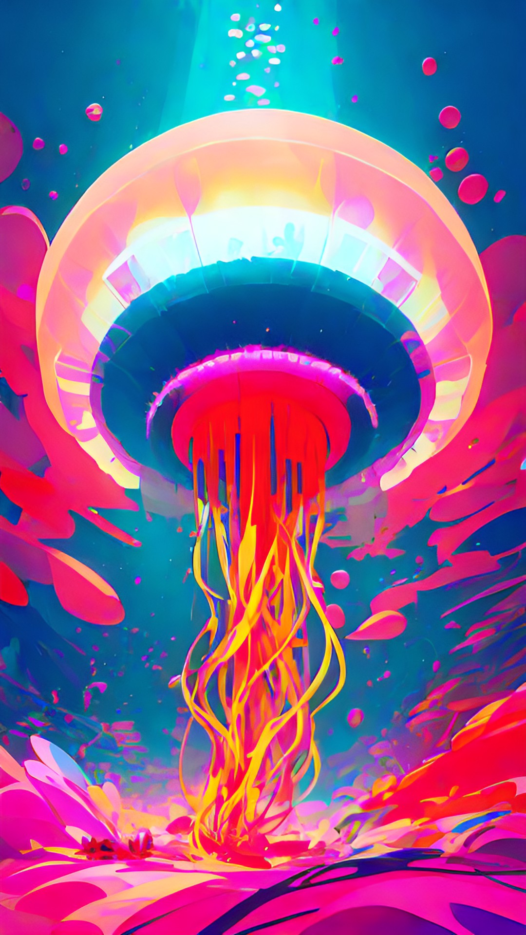 a single pink jellyfish underwater, light rays preview