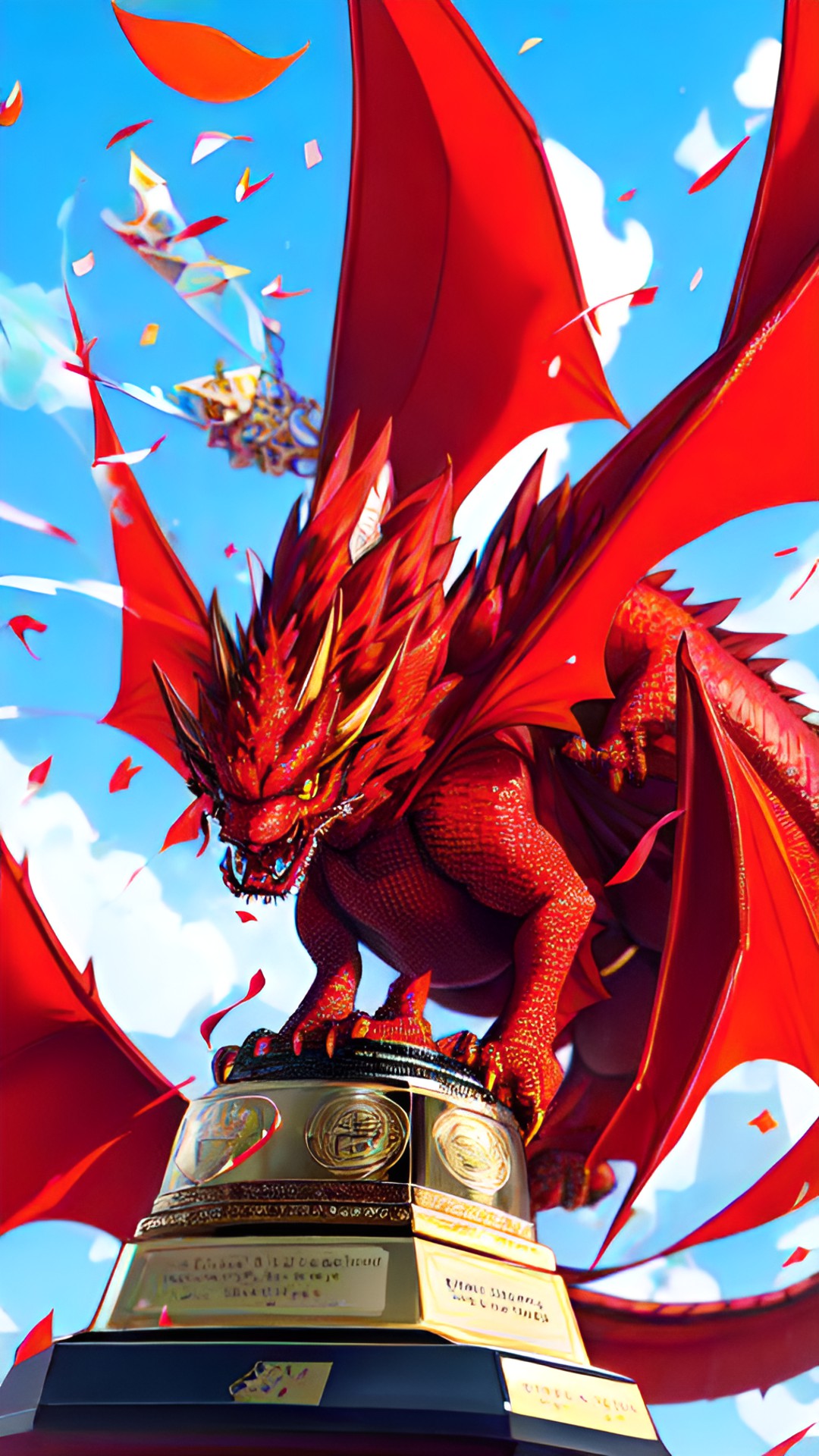 Red dragon on trophy - red dragon in trophy with confetti preview