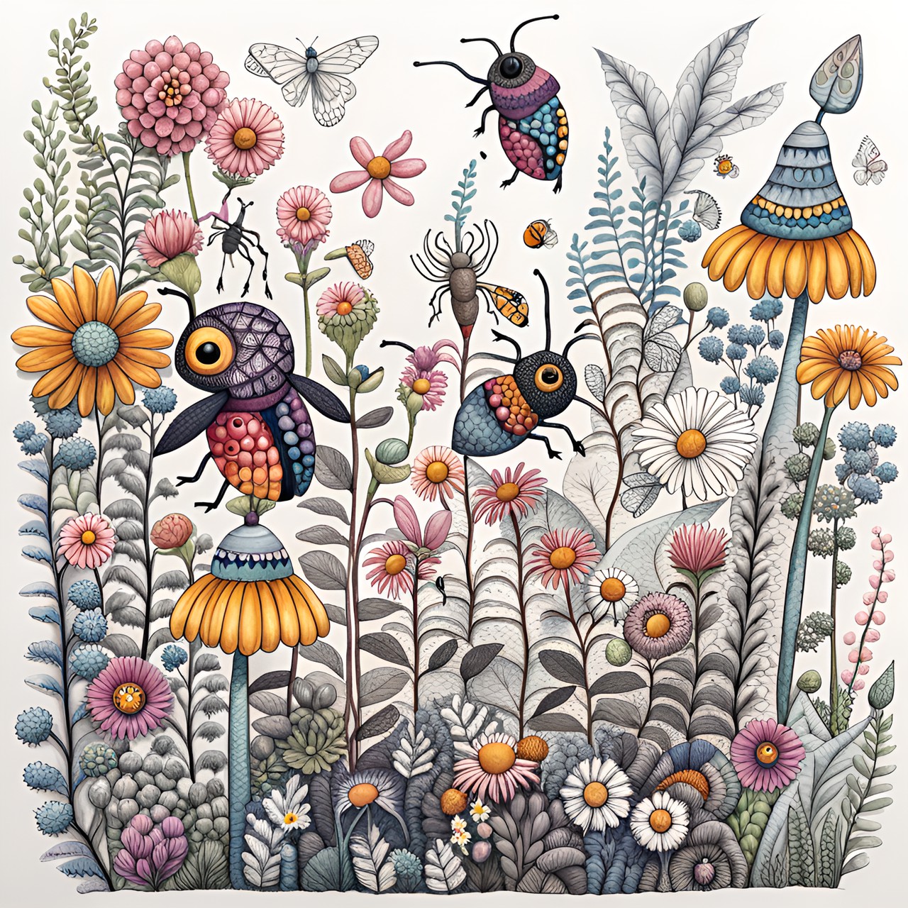 zentangle gardens with wild flowers and insects preview