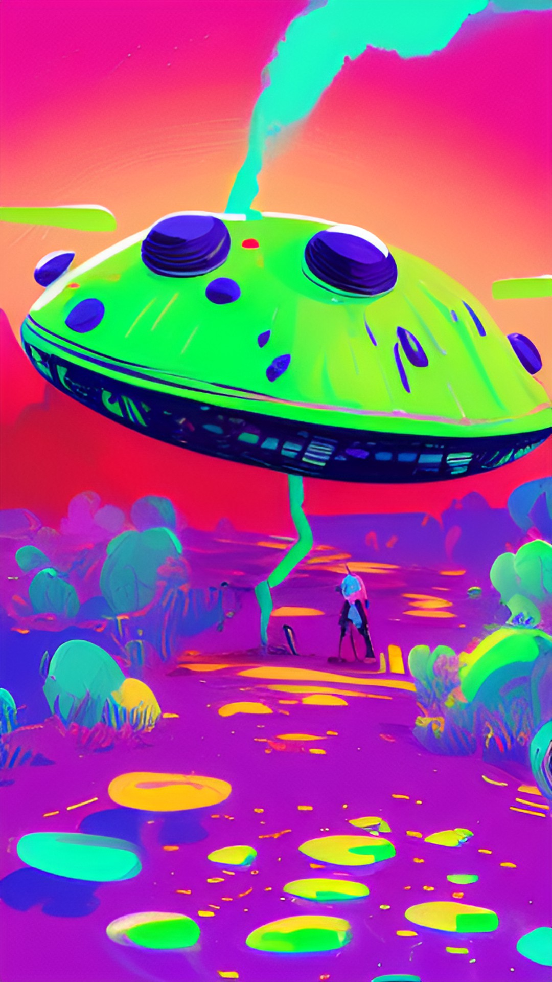 an alien ship in a field with some aliens walking around preview