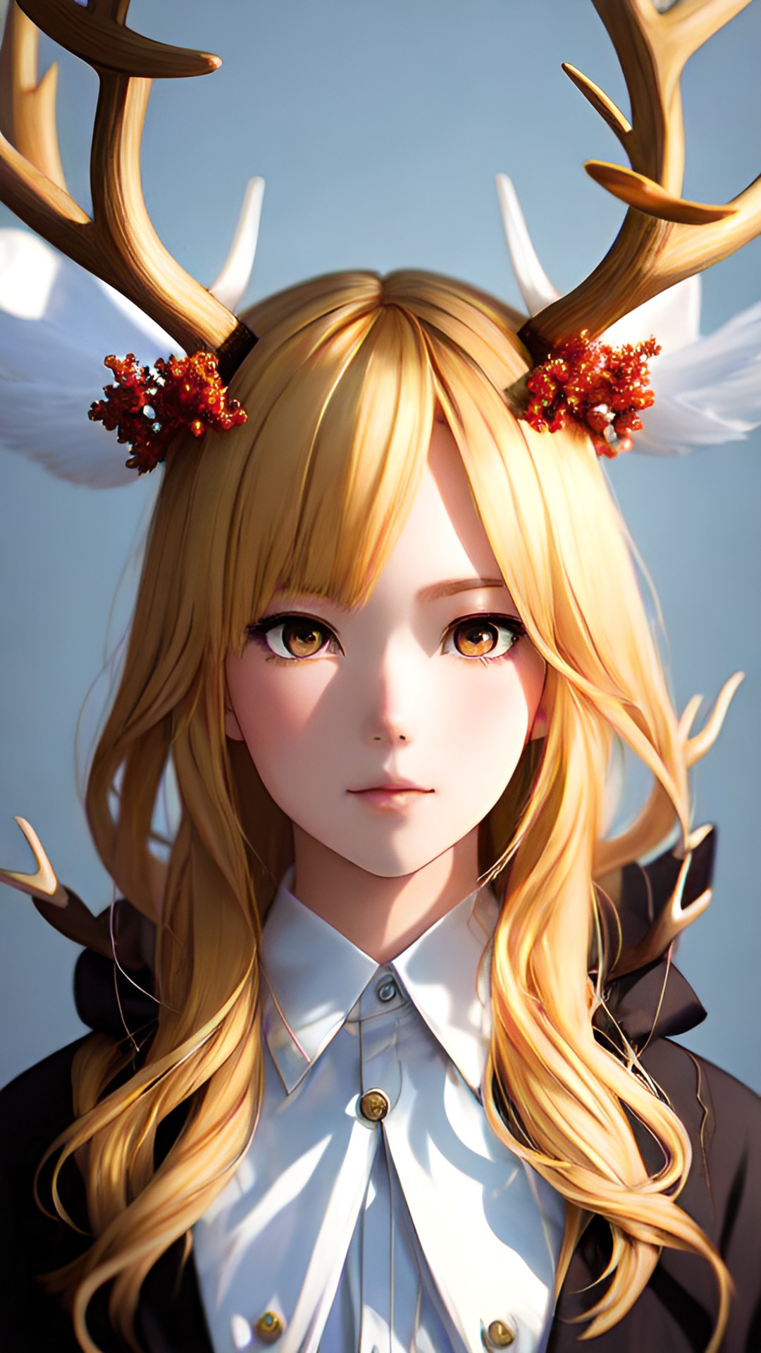 person with antlers portrait - person with antlers portrait, close-up, high contrast, ethereal, surreal, blonde preview