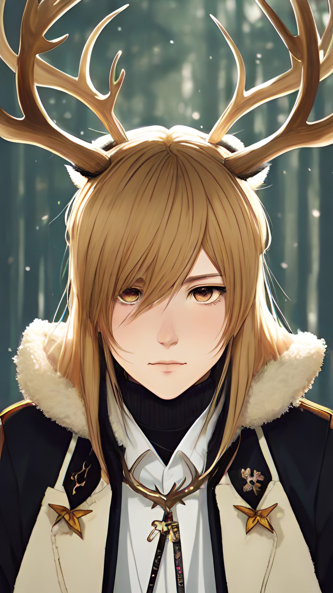 person with antlers portrait  - person with antlers portrait, close-up, high contrast, ethereal, surreal, blonde, androgynous preview