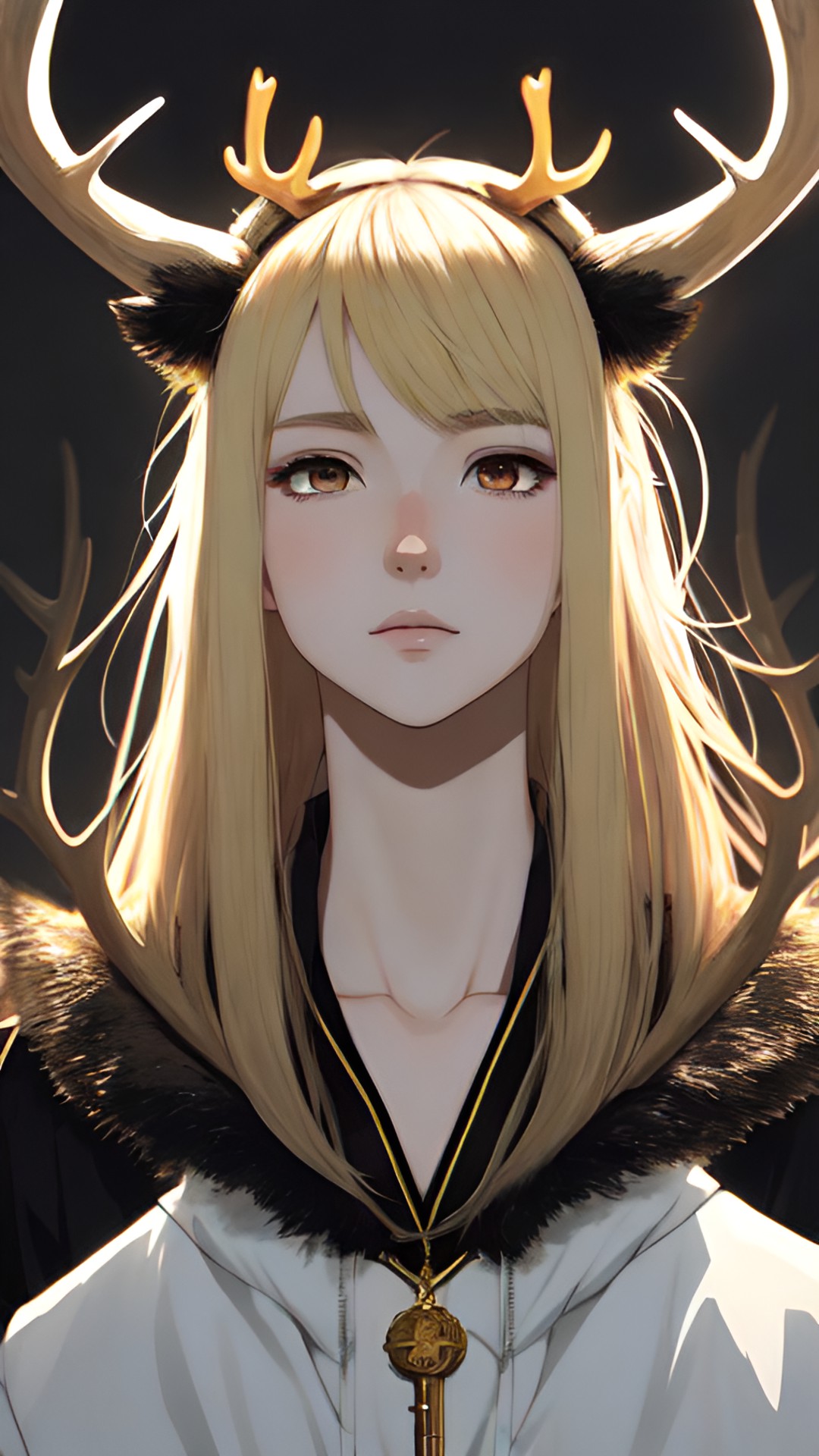 person with antlers portrait - person with antlers portrait, close-up, high contrast, ethereal, surreal, blonde, androgynous preview