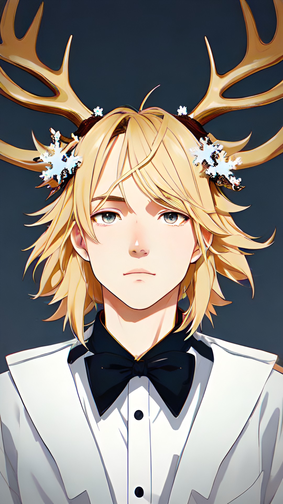 person with antlers portrait  - person with antlers portrait, close-up, high contrast, ethereal, surreal, blonde, androgynous preview