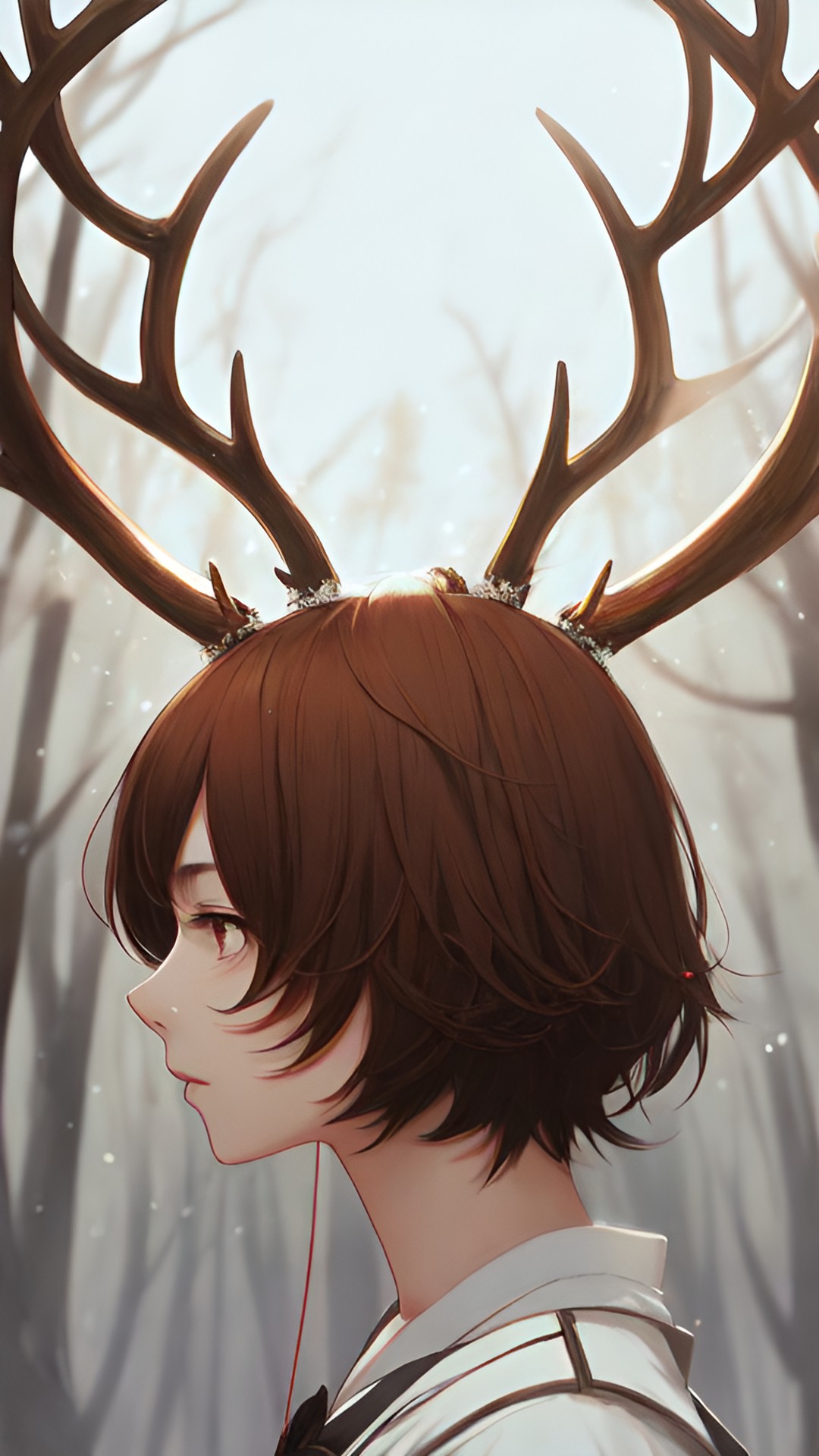 person with antlers portrait  - person with antlers portrait, close-up, high contrast, ethereal, surreal, light brown, androgynous preview