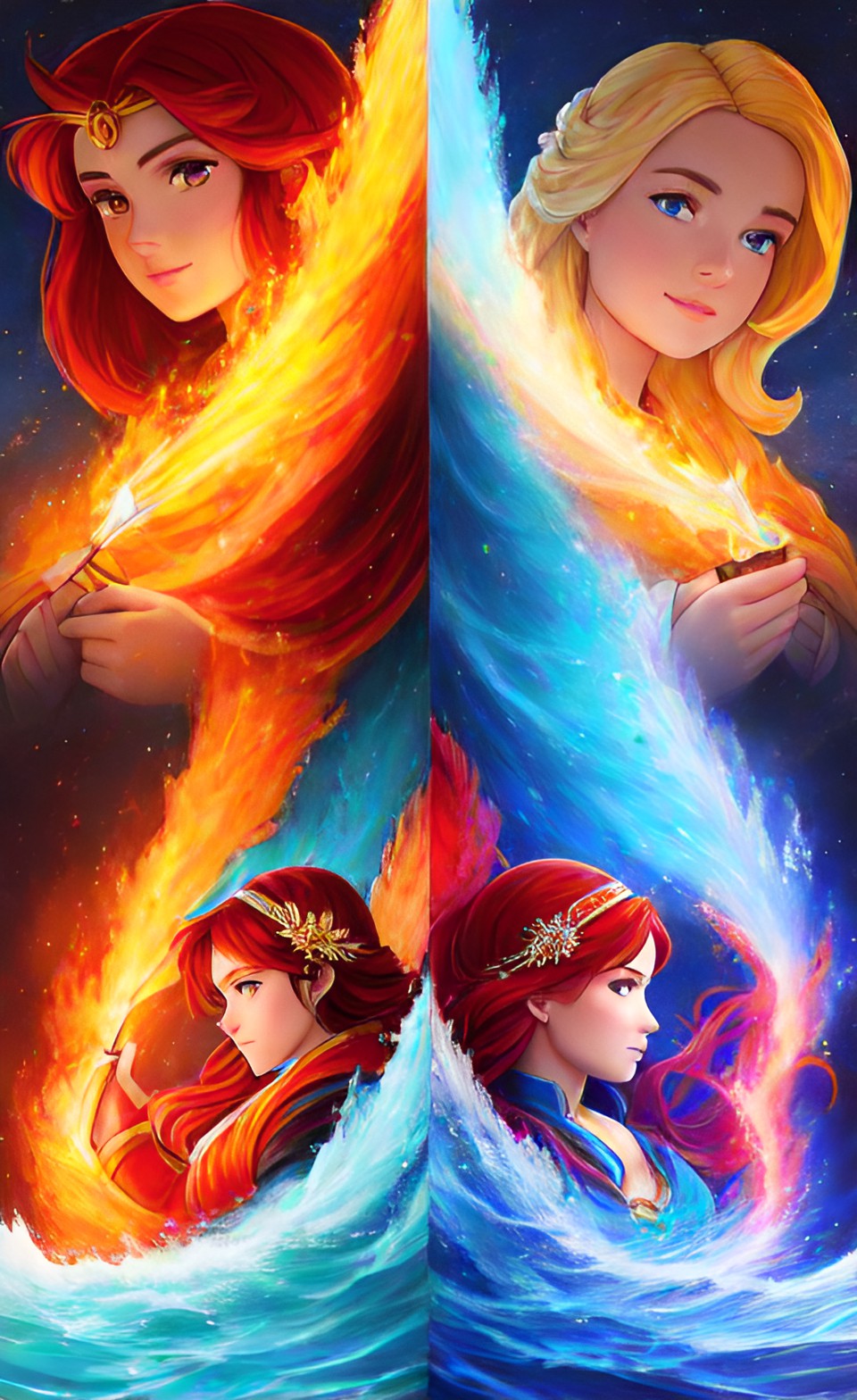 Two Goddesses, Two Sisters, Two Powers - fire and water princesses preview