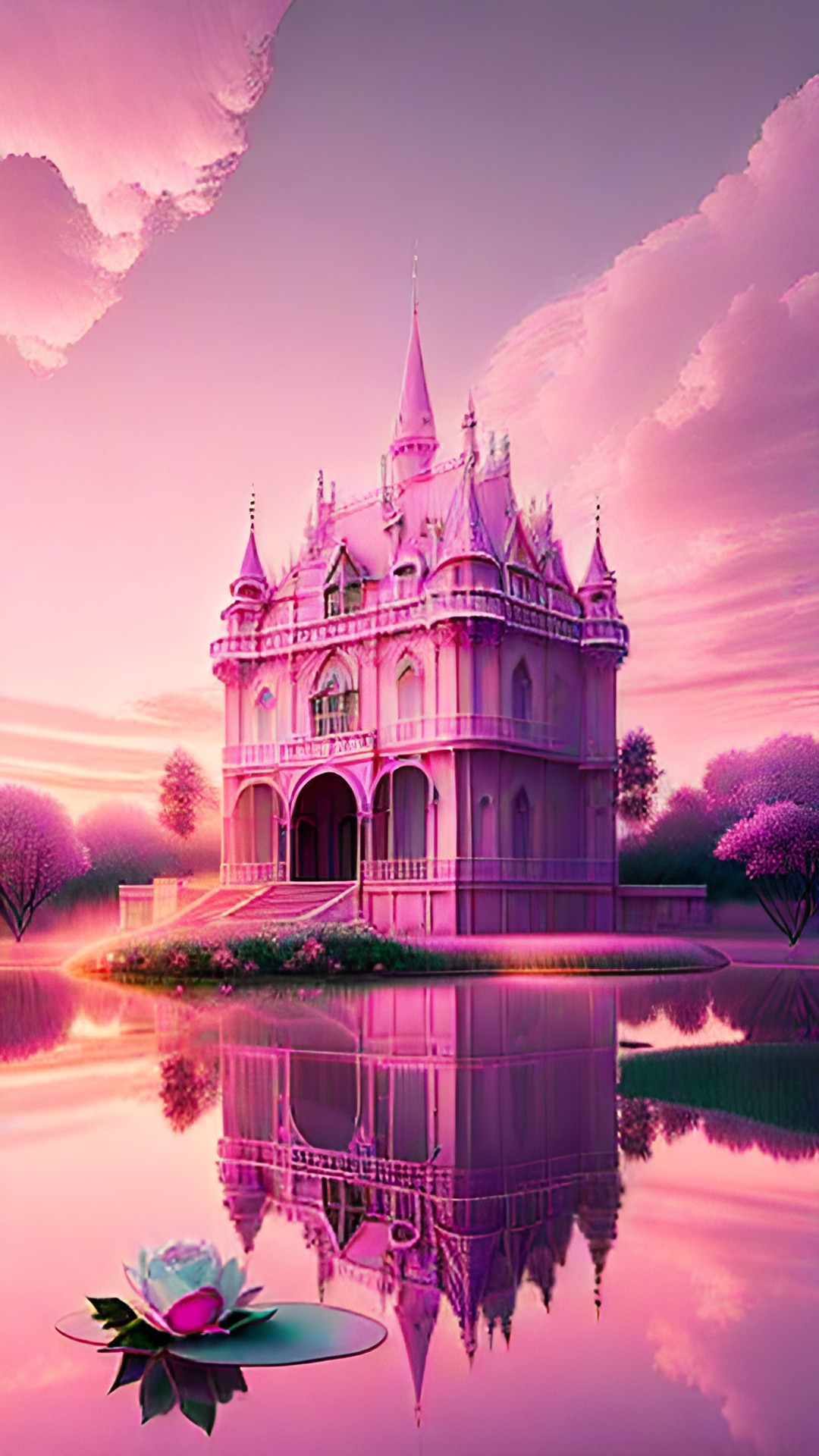 Barbie the Monarch - light pink haze rosy heaven dream oasis secret fairy ethereal castle pink soft pink sunset sky clouds marble castle covered in pink rosebuds in the sky with pink sunset preview