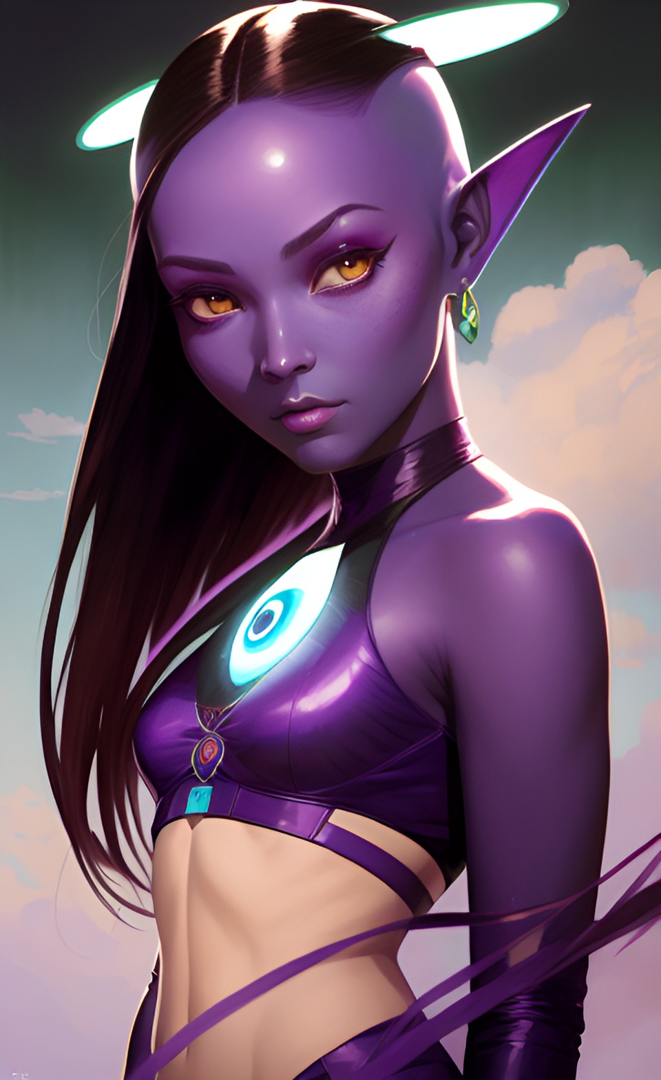 Hive Worker - portrait of gorgeous purple skin alien with three eyes preview