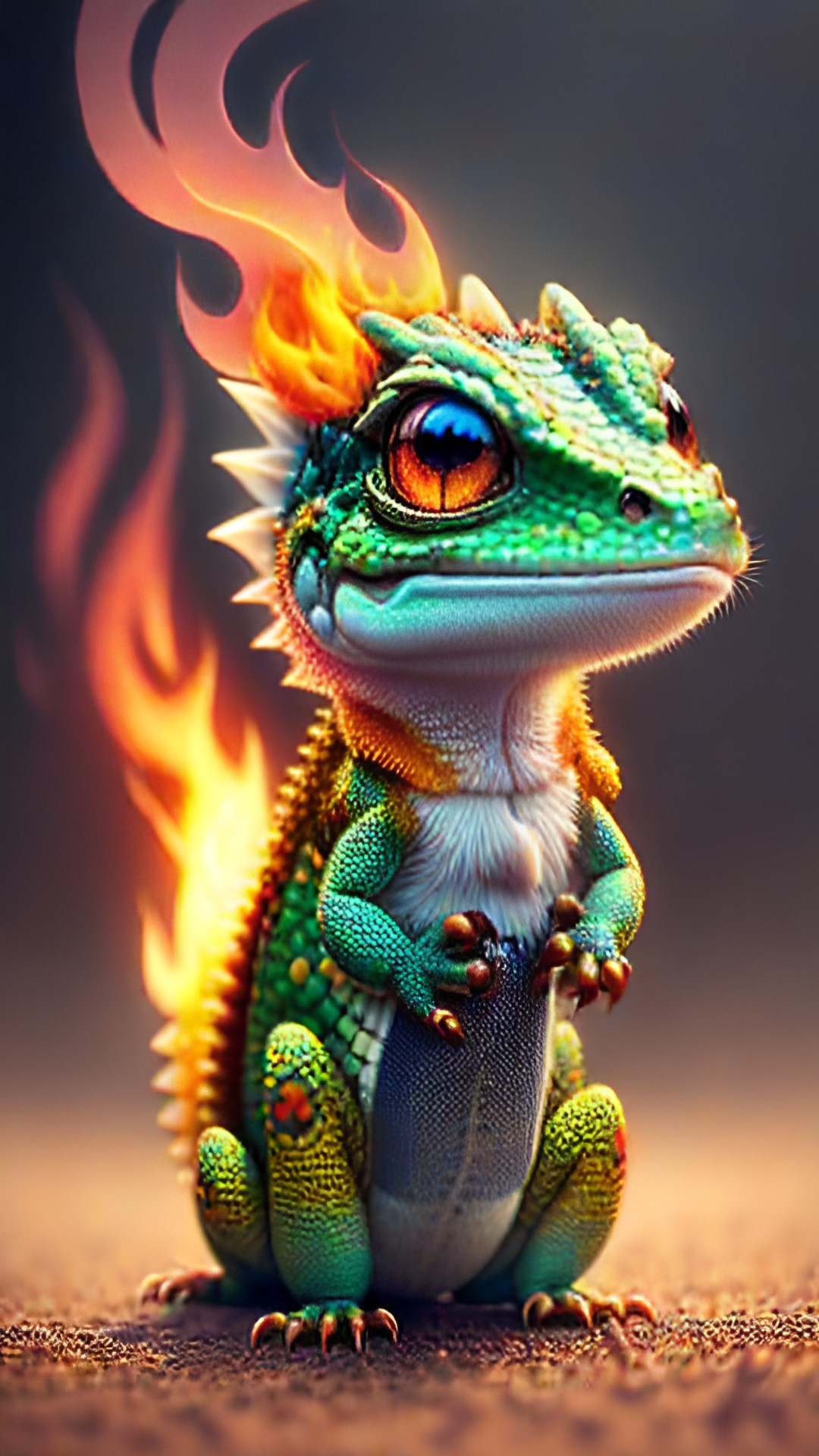 cute fire lizard, large eyes, cute, fluffy, fire, adorable, fantasy, flammable, fire breathing preview