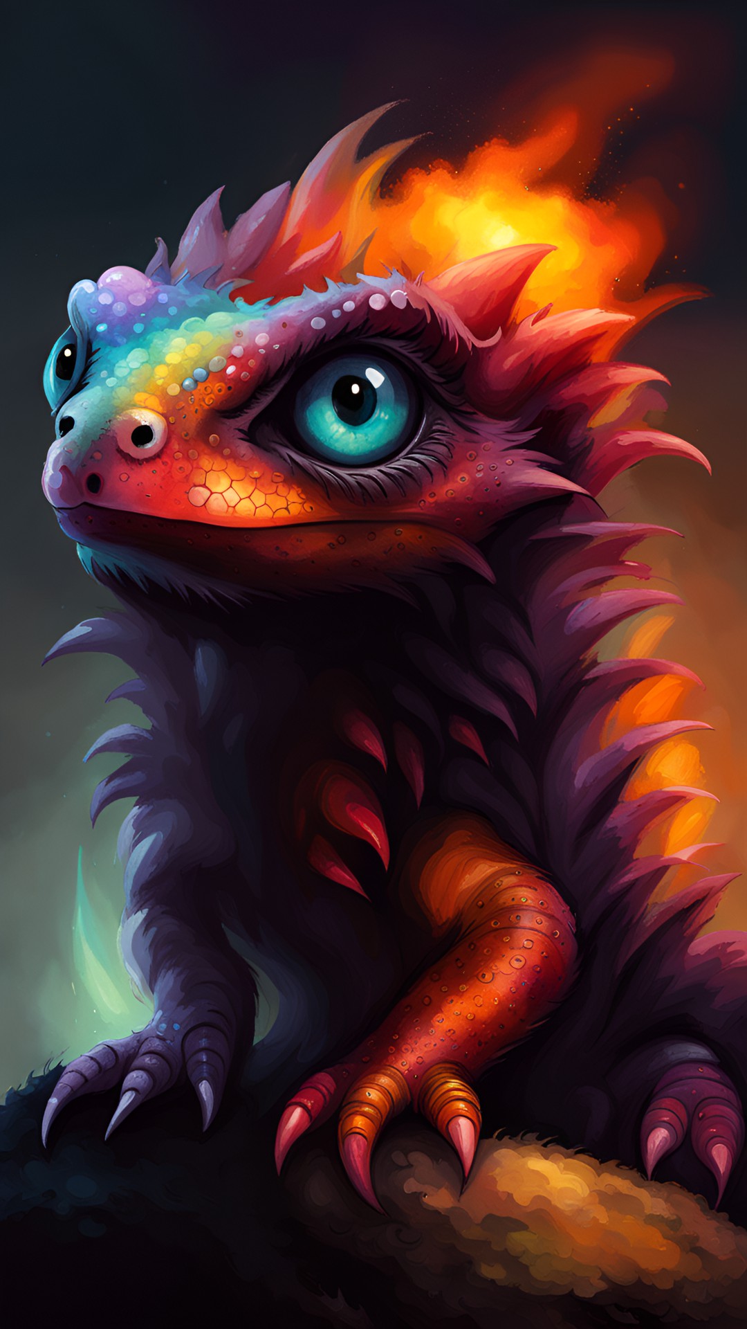 cute fire lizard, large eyes, cute, fluffy, fire, adorable, fantasy, flammable, fire breathing preview