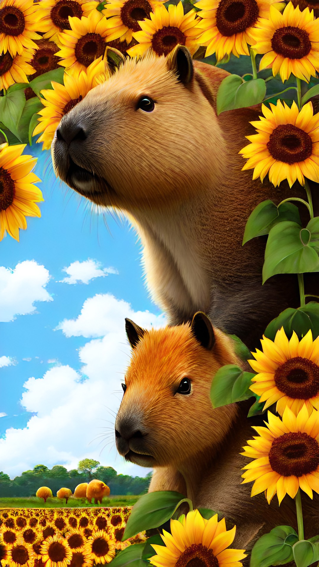 Sunflowers and caps - capybara and sunflowers preview