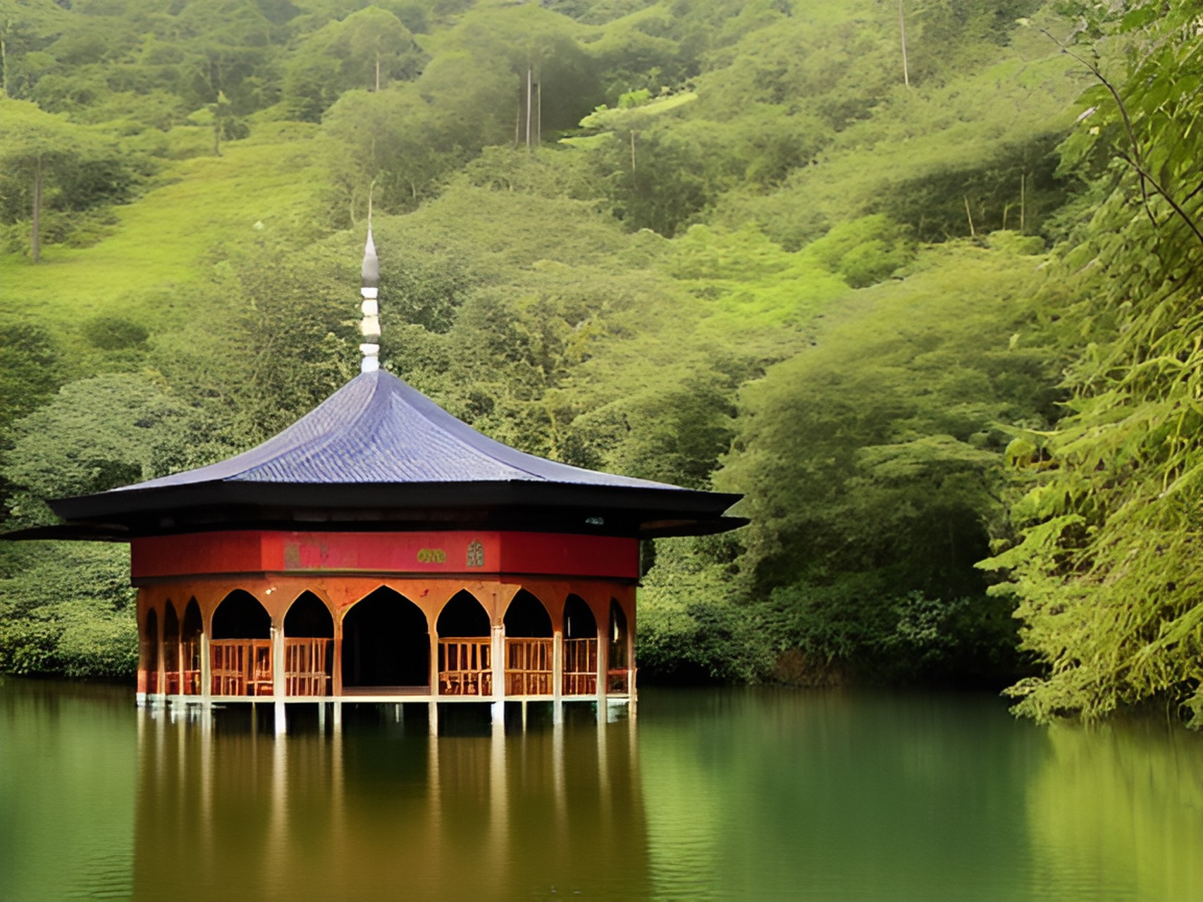 Women retreat - 8 cornered mosque with retreat rooms for women in forest next to lakes preview