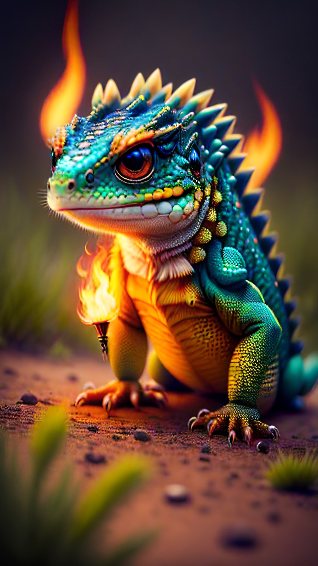 cute fire lizard, large eyes, cute, fluffy, fire, adorable, fantasy, flammable, fire breathing preview